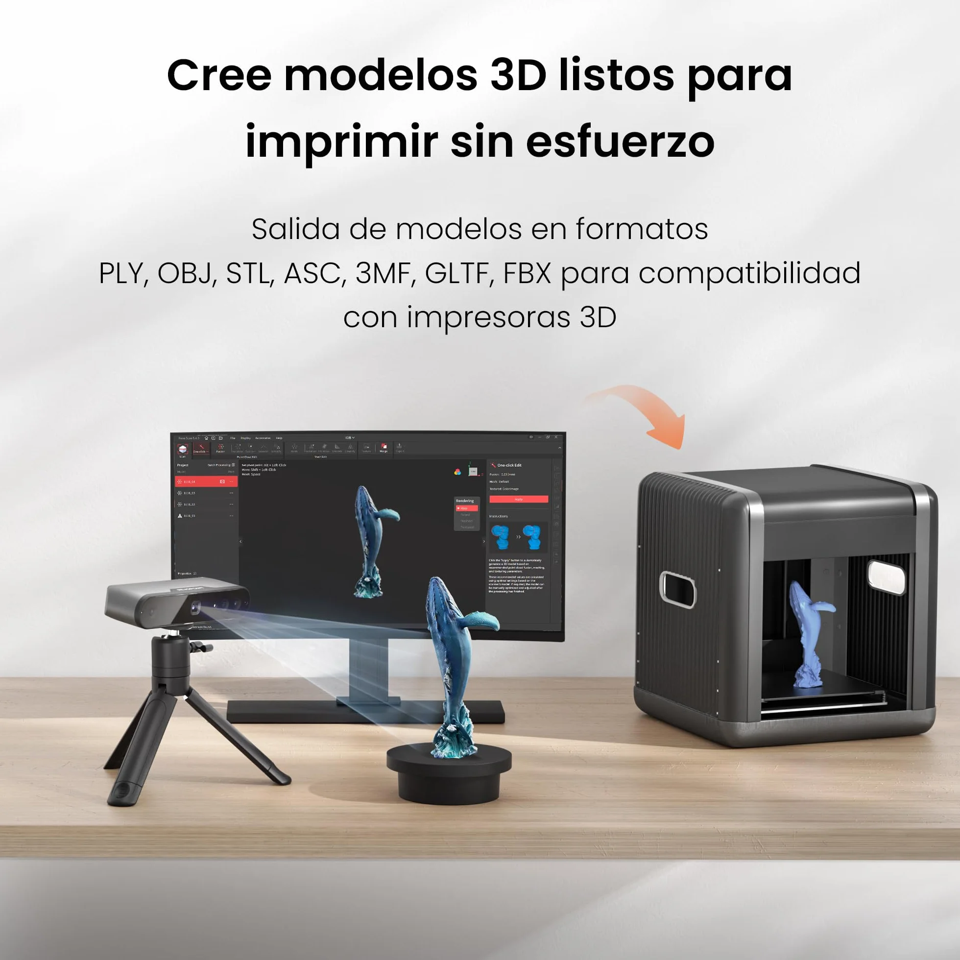 Revopoint INSPIRE 3D Scanner para impresión 3D portátil, escáner de modelo 3D con velocidad de escaneo de hasta 18FPS y precisión de 0.2mm, escaneo en color completo compatible con Android/iOS/Mac/Win