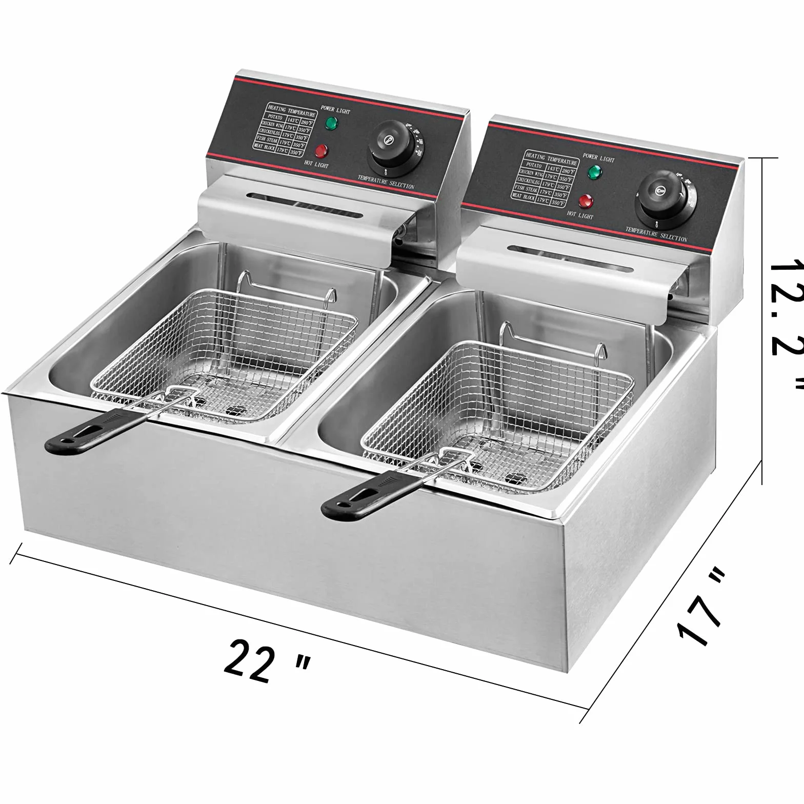 VEVOR Freidora Eléctrica Profesional con Termostato Automático Comercial 12 L 5,000 W, Freidora Eléctrica de Acero Inoxidable Doble Tanque con Calentamiento Rápido para Usos Comerciales