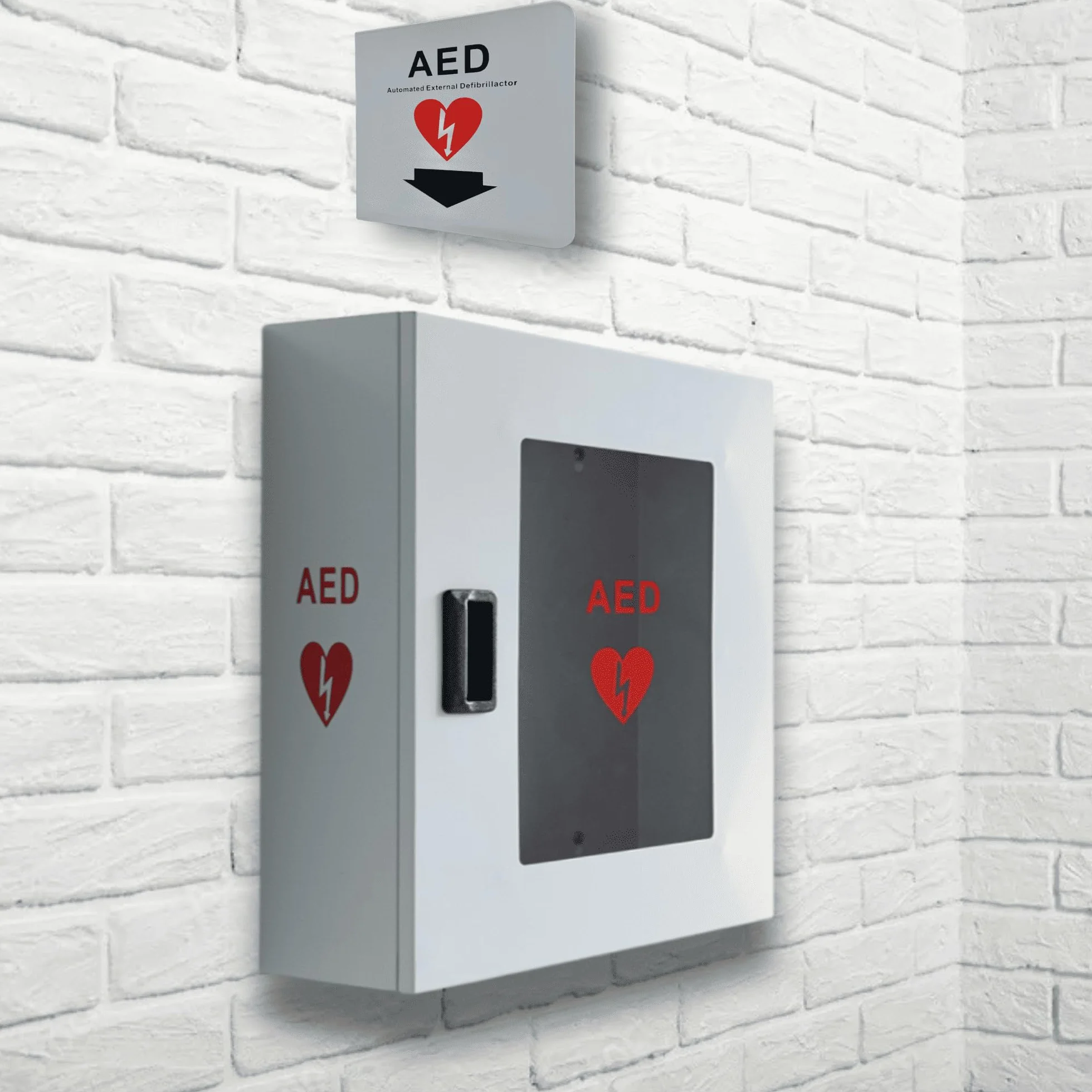 Gabinete Universal para Desfibrilador DEA sin Alarma – Caja de Pared para Uso Interior y Exterior – Armario Seguro Primeros Auxilios