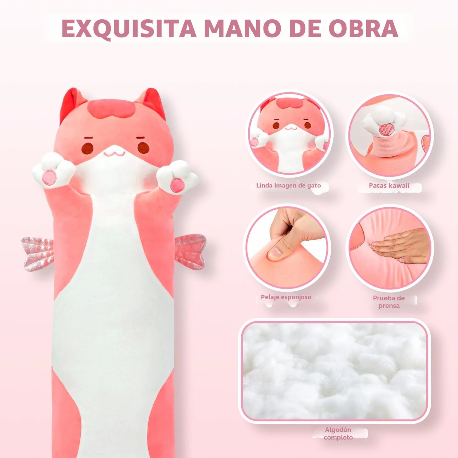 Mewaii Cojín de Peluche Gato Rosa 130 cm Kawaii Juguete para Niños