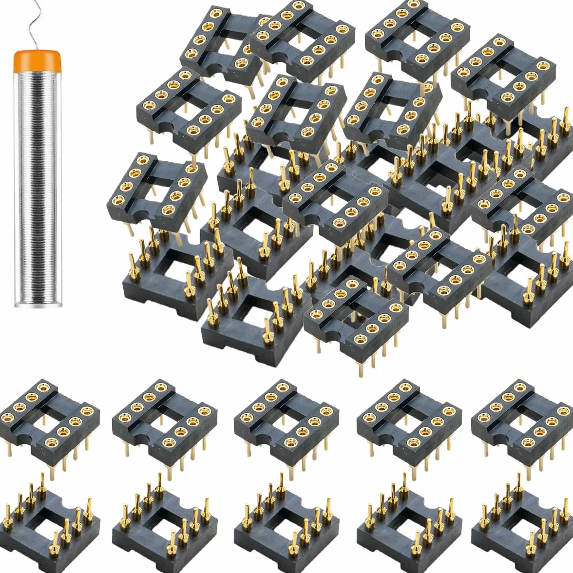 30 pzas DIP-8 IC Sockets Ronda Zócalo IC 8 pines paso 2,54 mm Adaptador Tipo de soldadura chapado en oro no es fácil de romper,con alambre de estaño Pen