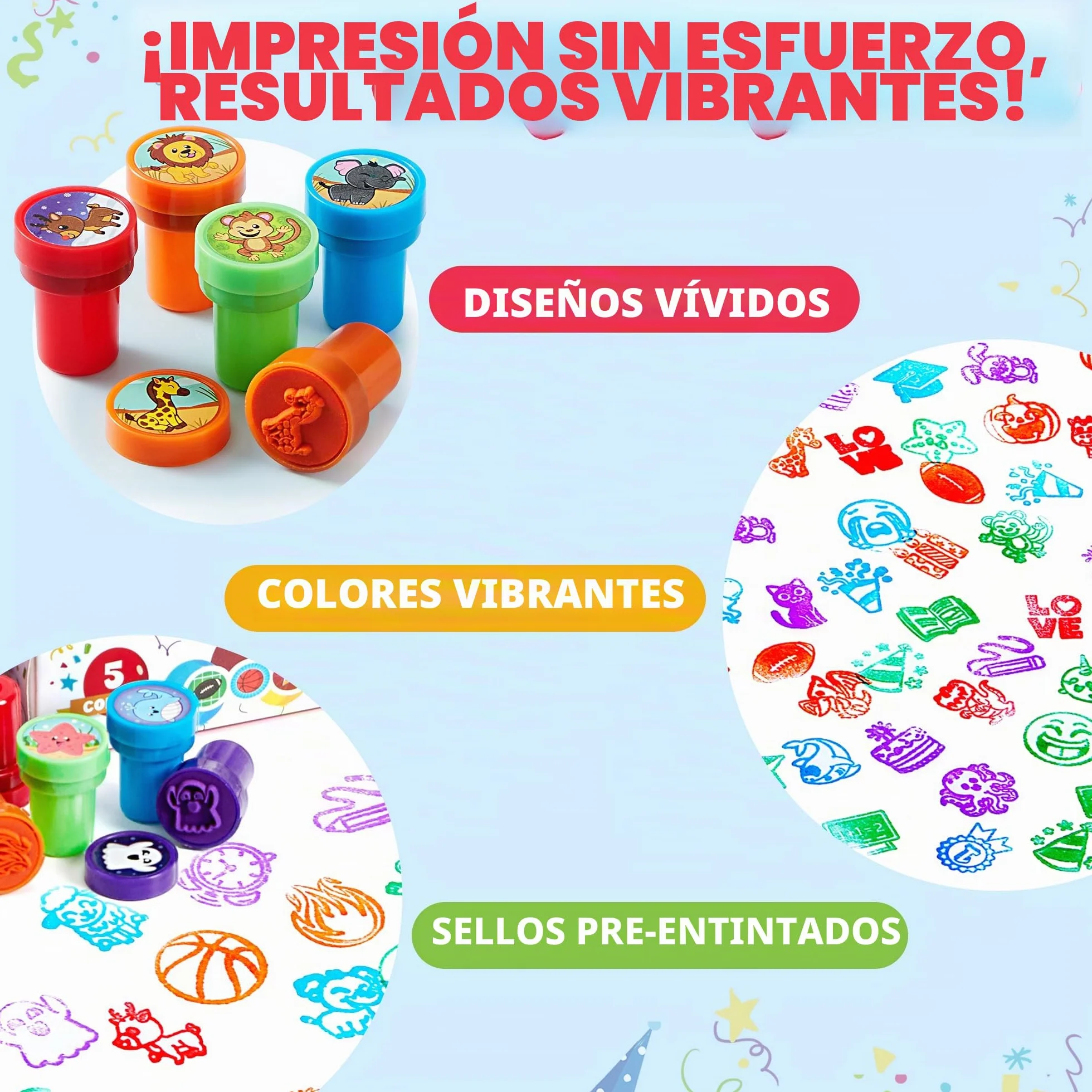 JOYIN 50 sellos autoentintados surtidos para niños con 50 diseños para fiesta de cumpleaños, premios, Halloween, Navidad