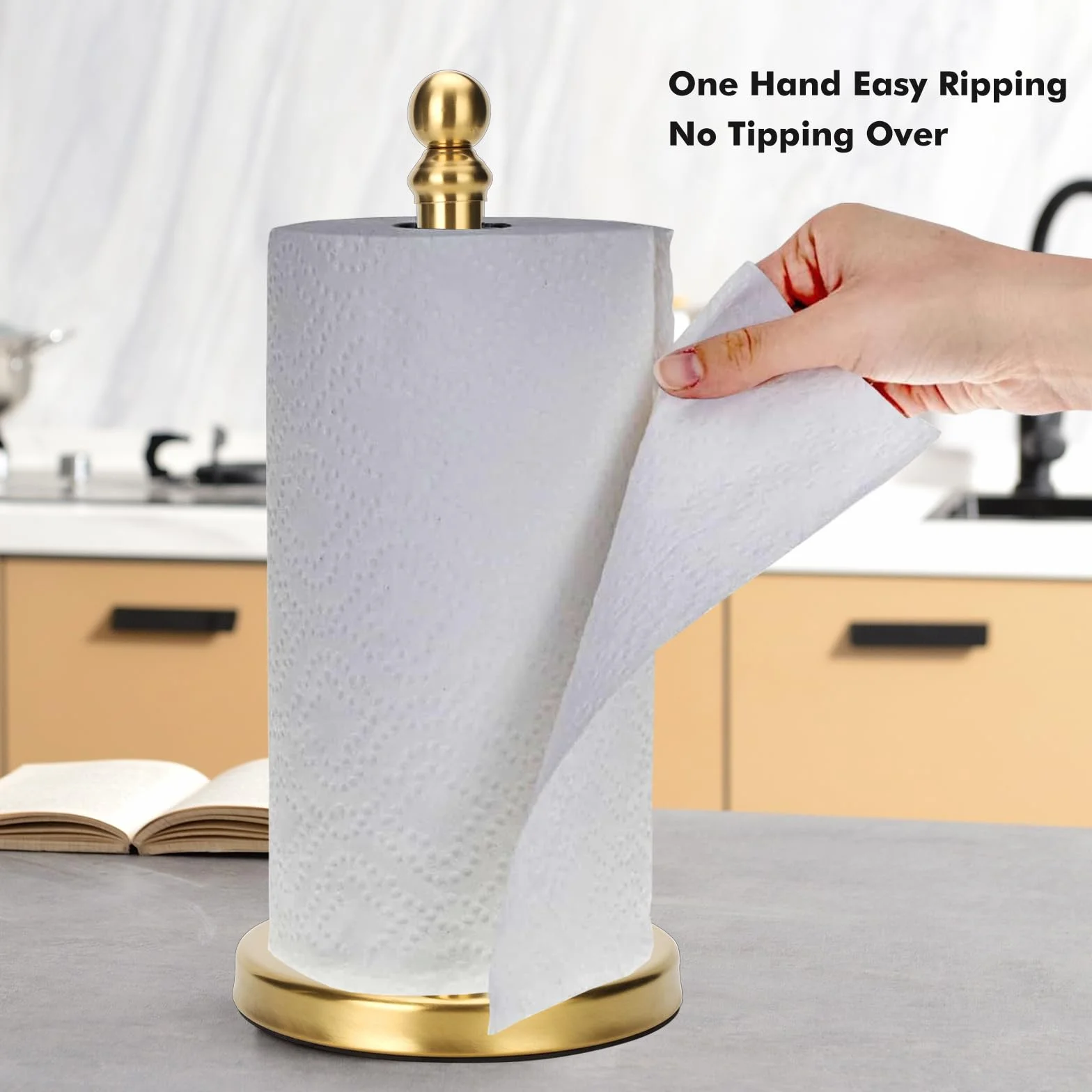 Soporte Dorado para Toallas de Papel para Encimera, Base Pesada para una Mano, Cocina y Baño