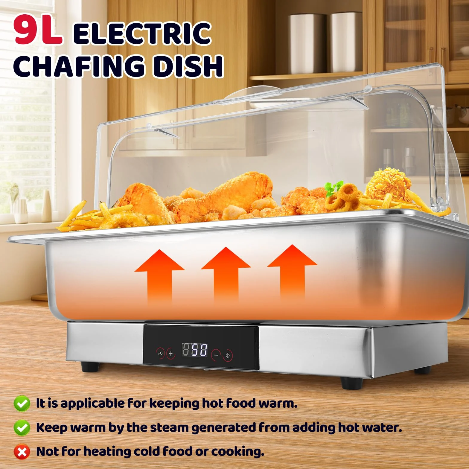 Calentador de Buffet Eléctrico 9L Acero Inoxidable con Control de Temperatura