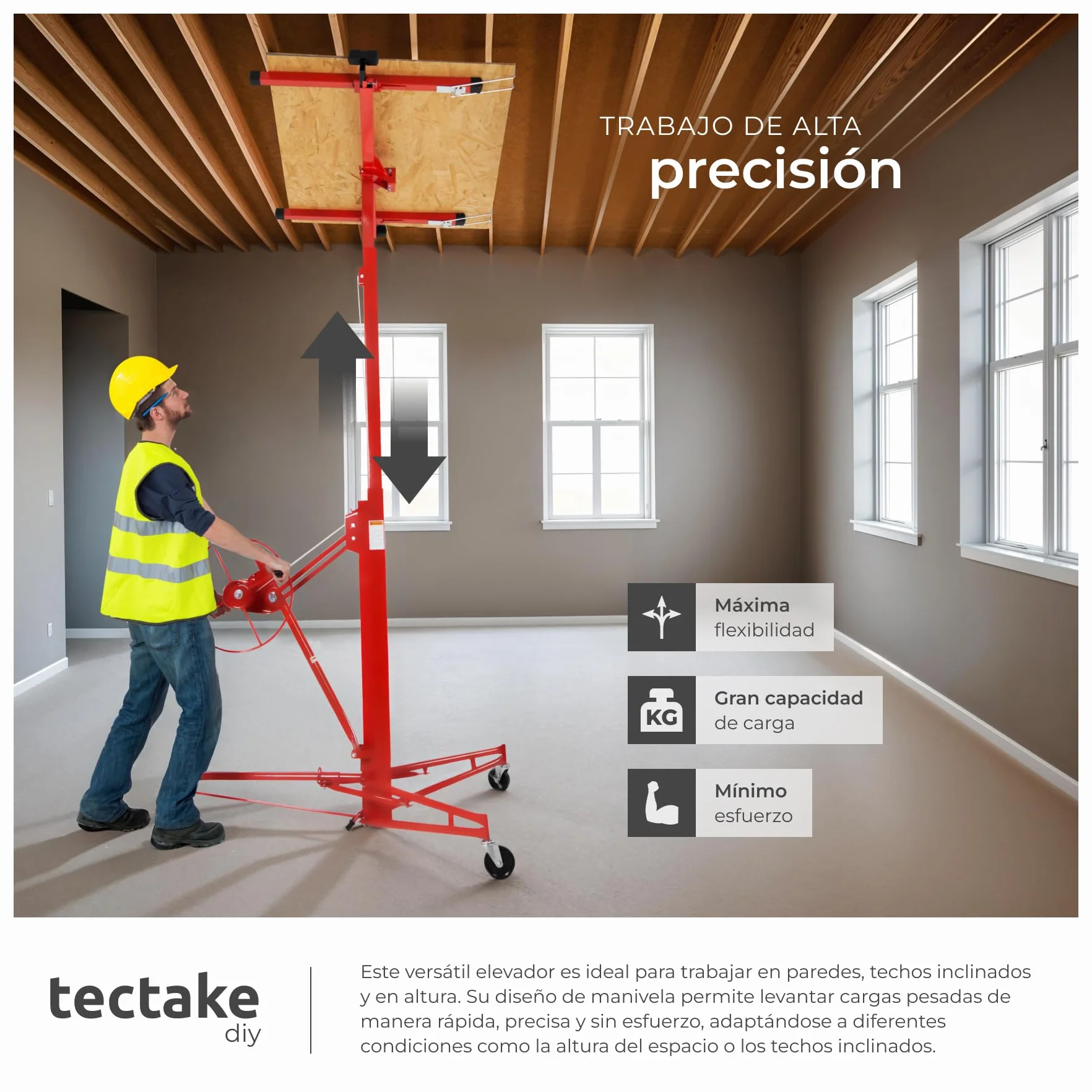 TecTake® Elevador Placas de Yeso, Pladur Profesional, Herramientas para Pladur, Plataforma Elevadora, Maquina de Pladur, Caballete Extensible, Planchas de Pladur, Carga 68 kg - Rojo
