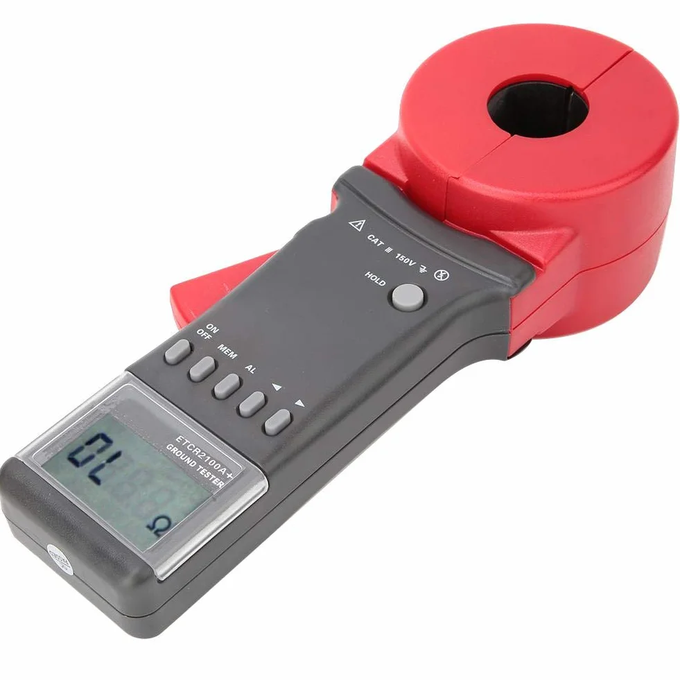 Pinza digital en probador de resistencia a tierra de tierra Medidor de continuidad eléctrica con pantalla LCD portátil con caja de aluminio de almacenamiento de datos (boca redonda)