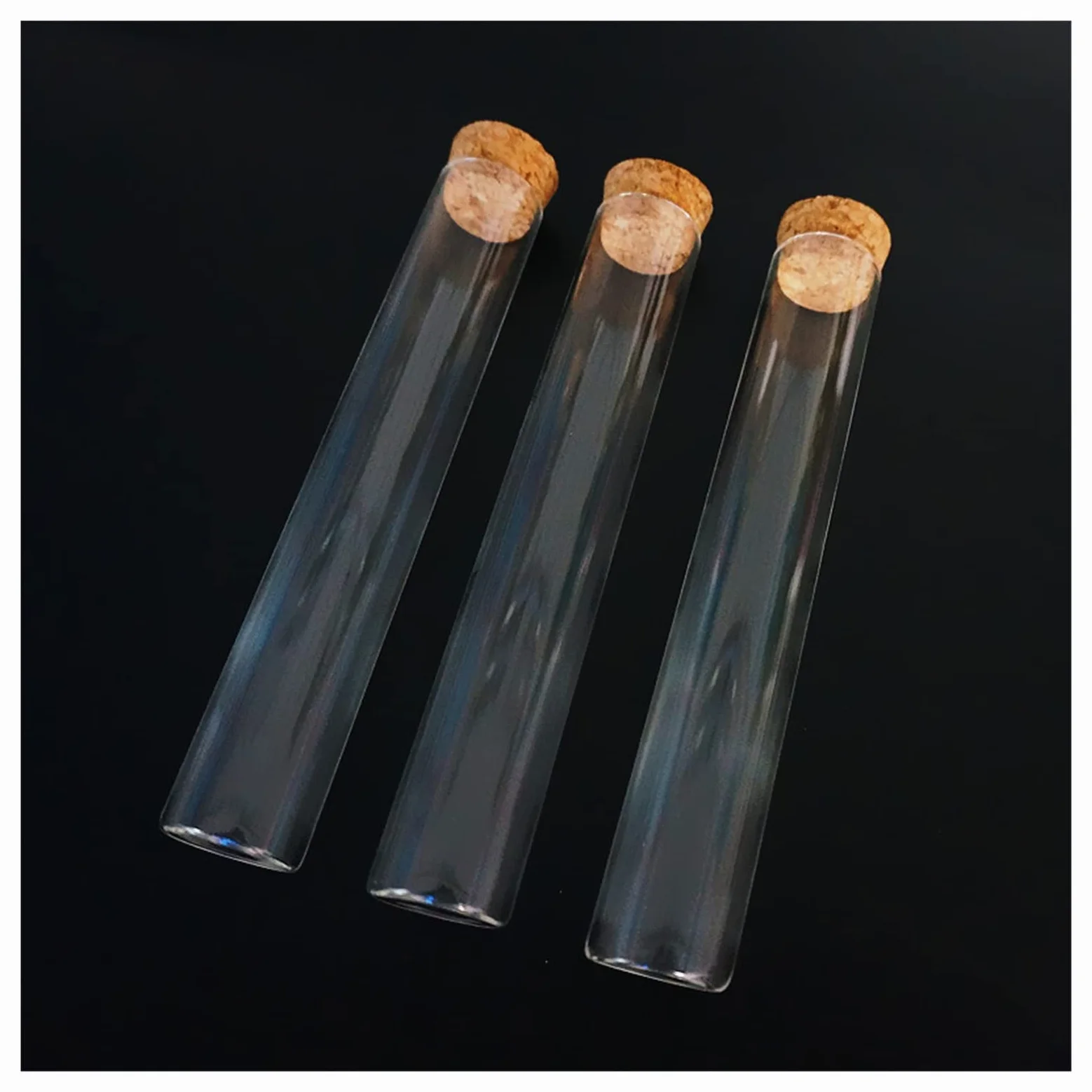 YYJzsw 24 unids/lote 25x150mm tubo de ensayo de vidrio de fondo plano transparente con tapones de corcho suministros de laboratorio