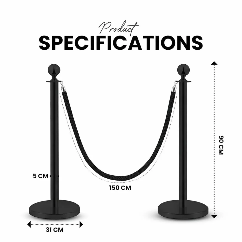 Postes Separadores de Acero Inoxidable Negro 90 cm 2 Piezas Control de Multitudes