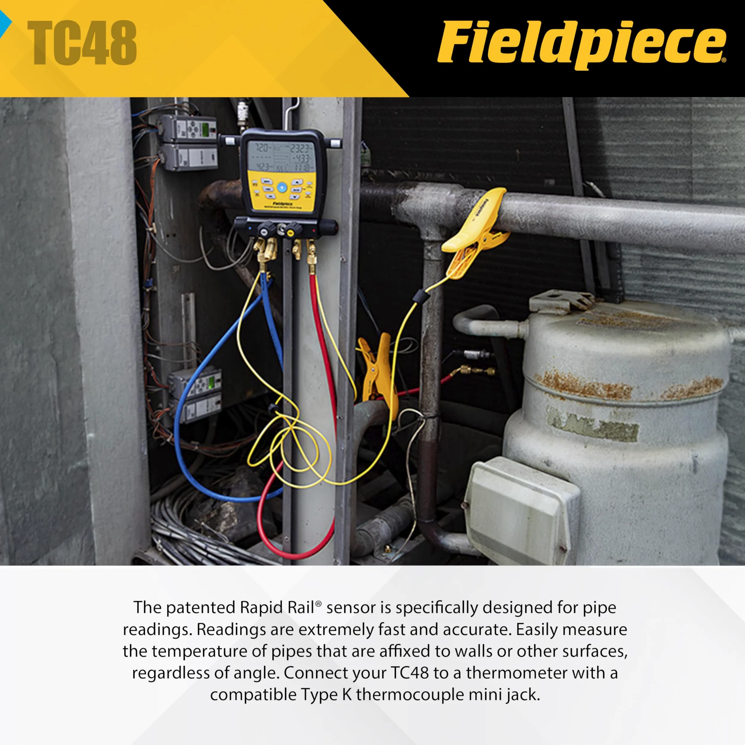 Fieldpiece TC48 Abrazadera de tubo grande tipo K termopar