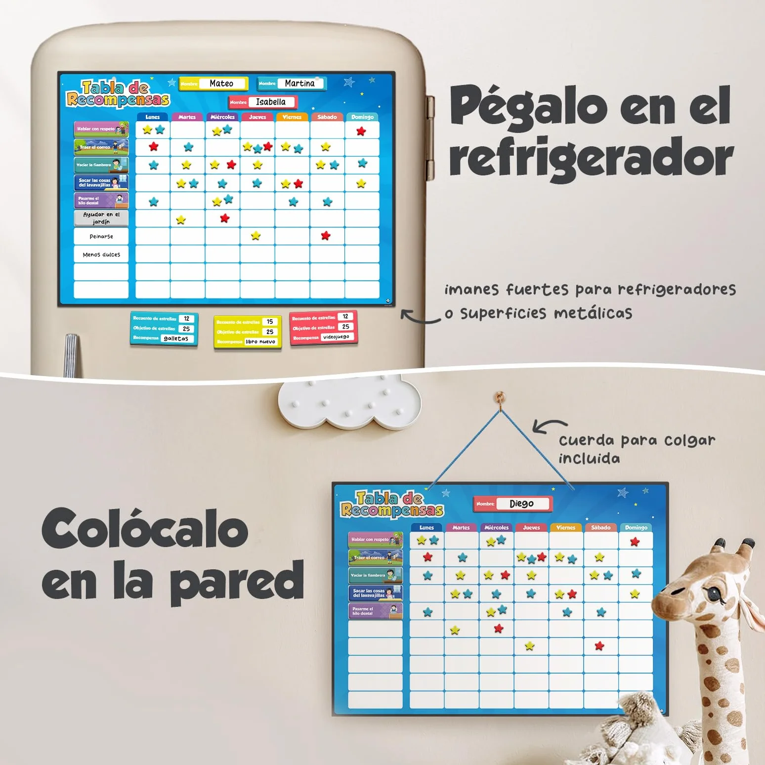 Smart Panda Tabla de Recompensas para Niños – 80+ Actividades + 380 Imanes – Sistema Montessori – Planificador Magnético 3-8 Años – Español