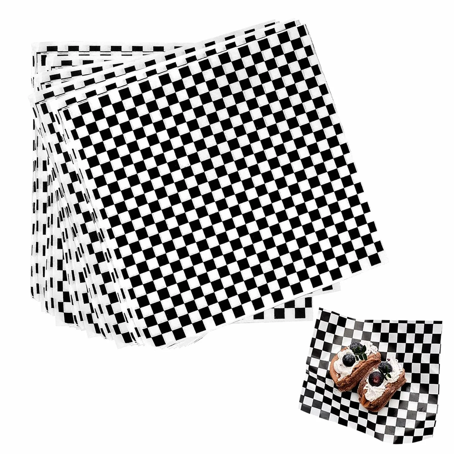 Papel Antigrasa Resistente 100 Piezas Hojas Checkered Deli Basket Liner para Envolver Hamburguesas y Snacks