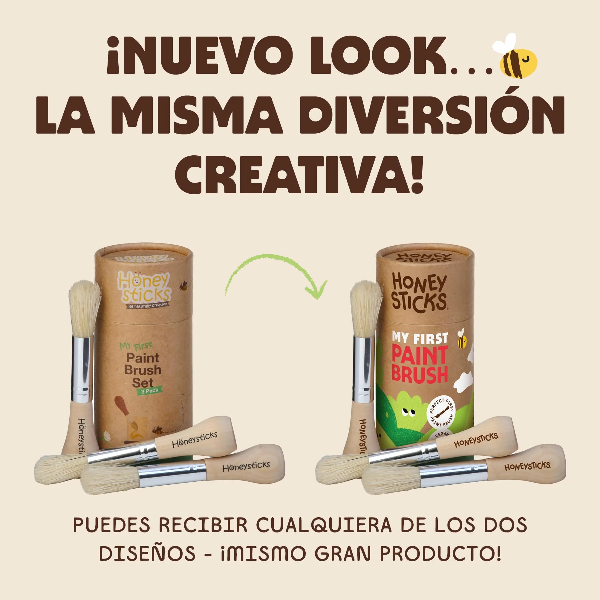 Honeysticks Juego de Pinceles Gigantes para Niños Pequeños - 3 Piezas con Mango de Madera