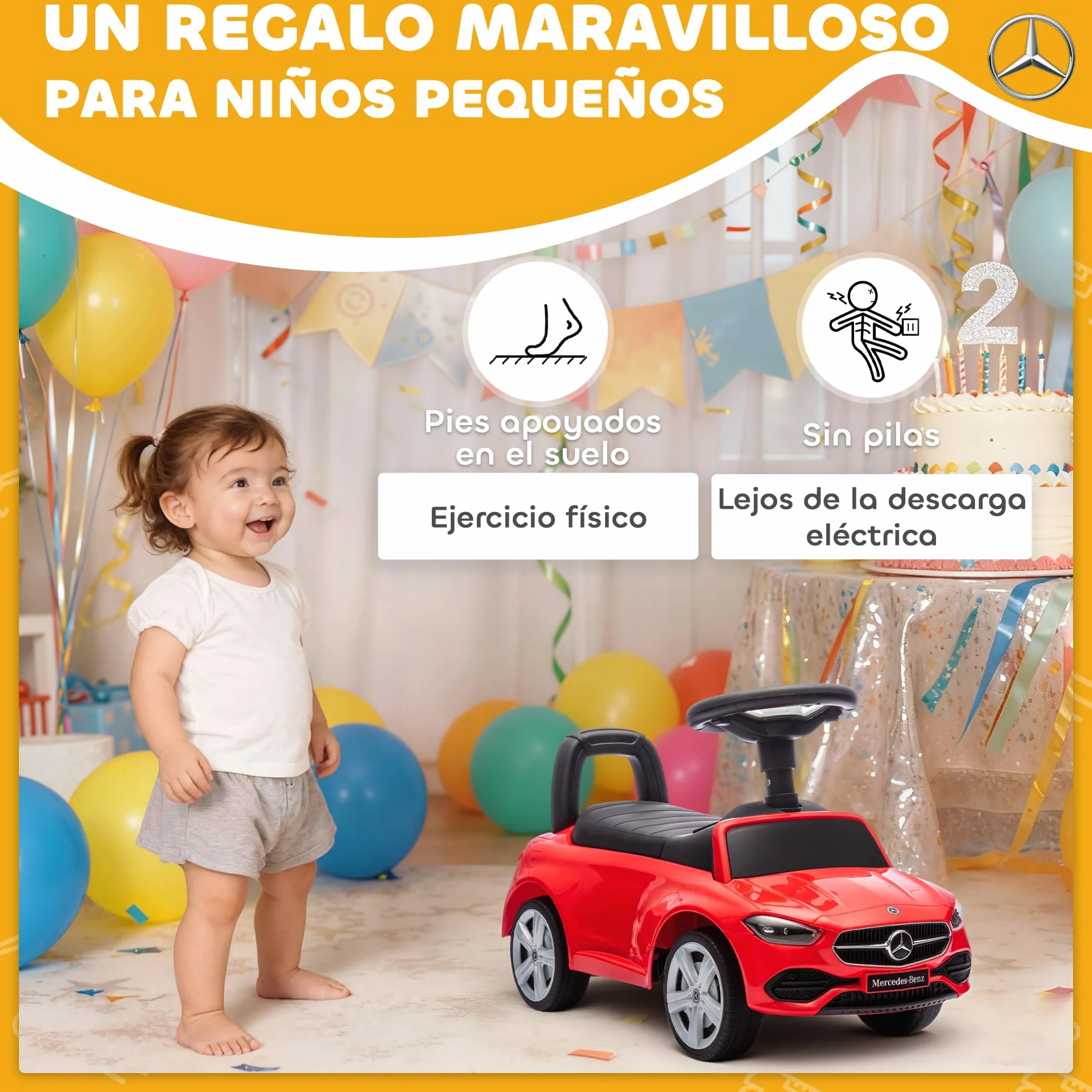 Mercedes-Benz Clase C Coche Correpasillos para Niños 18-36 Meses con Bocina Volante Sonidos Motor 65x28x39 cm Rojo