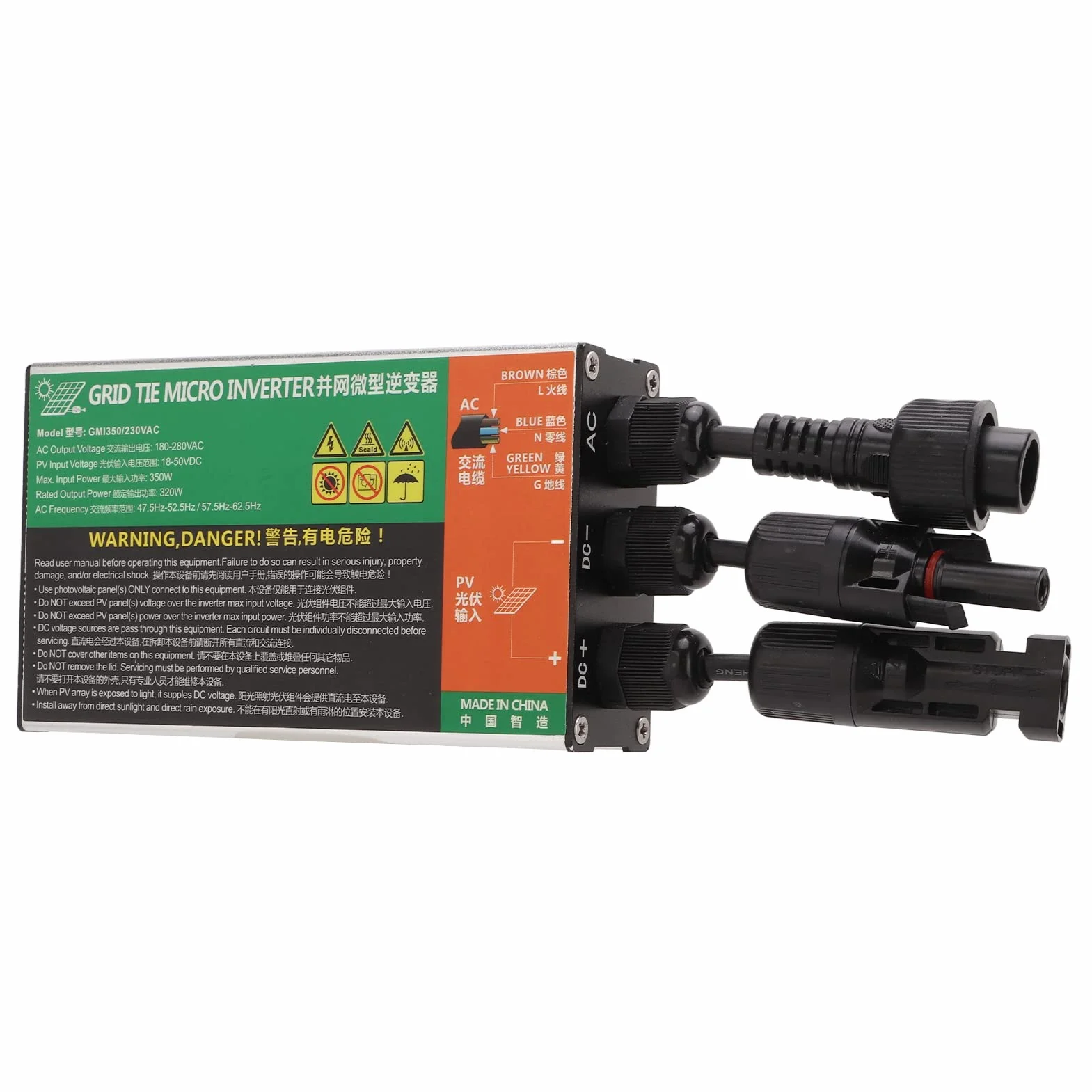 DEWIN Microinversor Solar Conectado a Red Aleación de Aluminio MPPT Inversor de Onda Sinusoidal IP55 Conectado a Red para Pequeños Sistemas Solares (350W 230V)