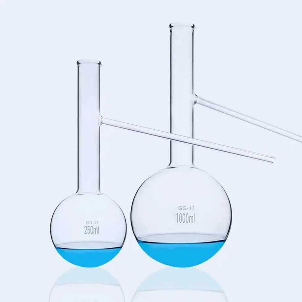 Cristalería de Laboratorio Matraz de destilación de vidrio de borosilicato corto de 60 ml a 1000 ml con tubo lateral, lote de 1 unidad.(1000ml)