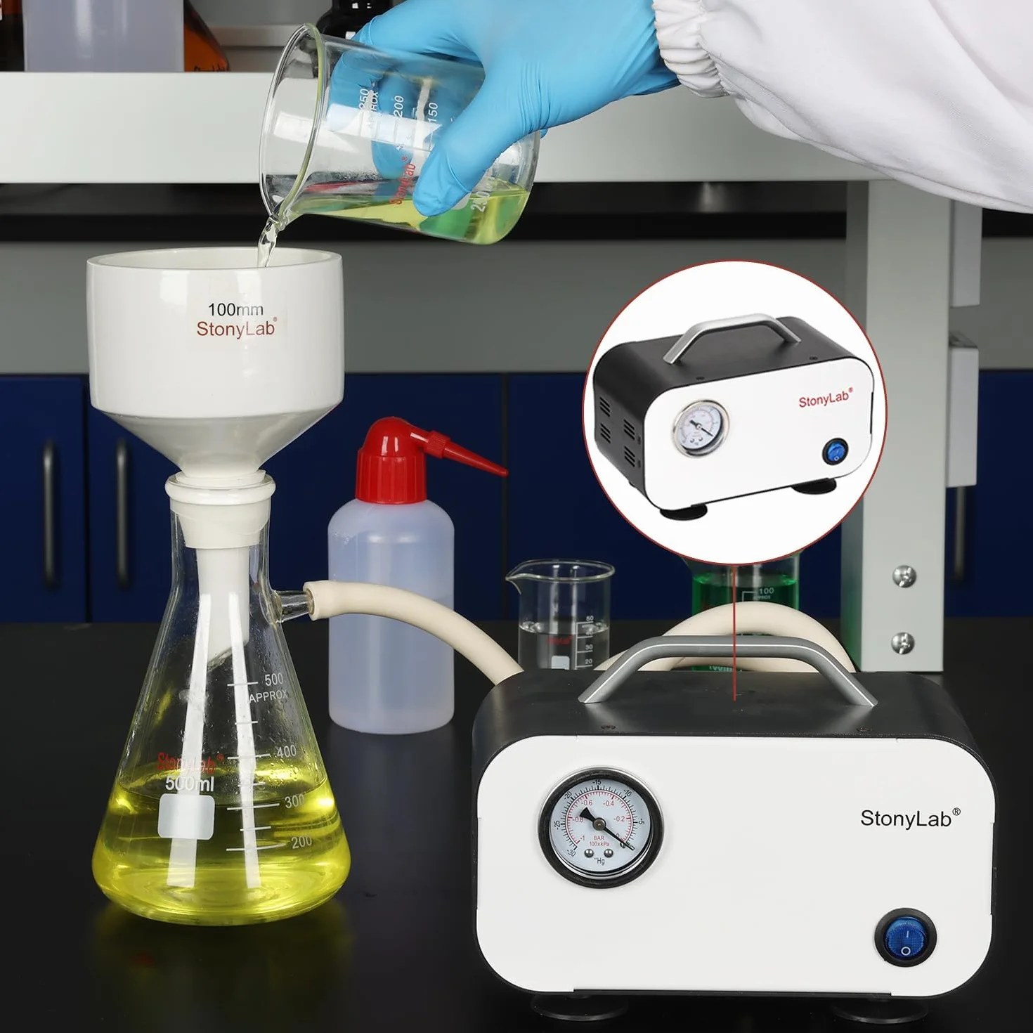 stonylab Bomba de vacío de diafragma, Bomba de vacío compacta sin aceite Bomba de presión con tasa de bombeo de 30 L/min para trabajos de laboratorio de destilación de filtración, 110-220 V