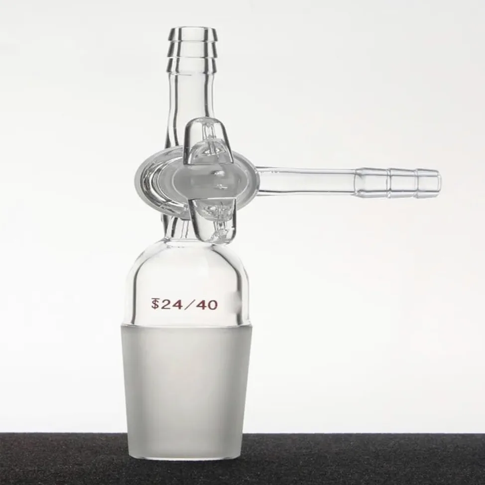 Adaptador de destilación Conjunta, Adaptador de matraz de 2 mm, PTFE o Vidrio, válvula con Junta en T, Varios tamaños, A68(A681420)