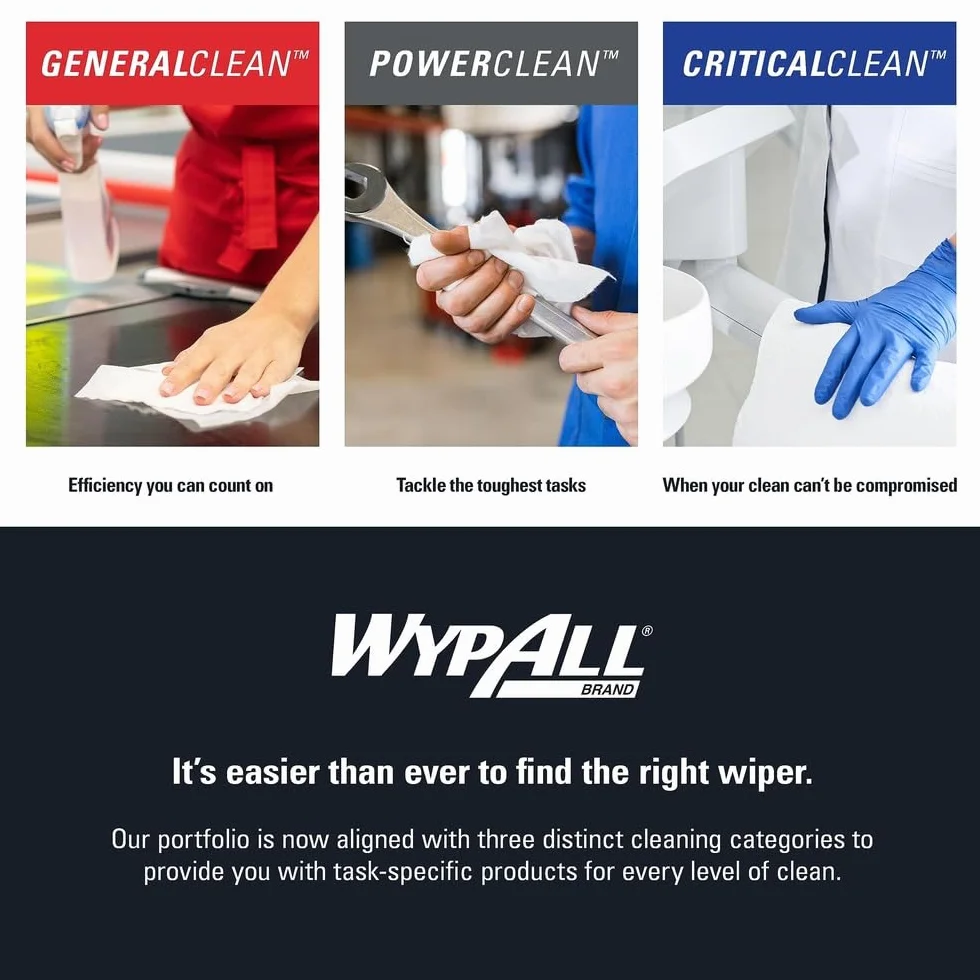 WypAll L40 Power Clean Paños Industriales 7452, Resistencia y Absorción Superior, Ideal para Limpieza Industrial y Mantenimiento, Compatible con Dispensadores Kimberly-Clark, 1 Rollo de 750 Paños