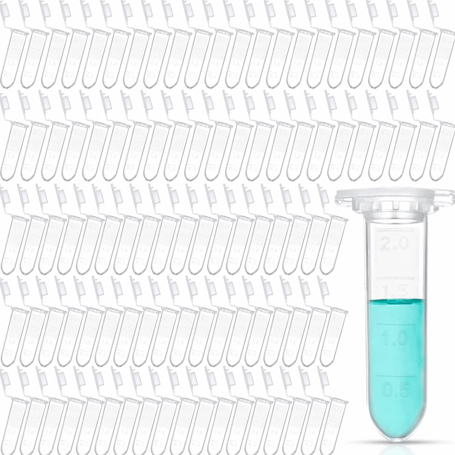 500 tubos de centrífuga 2 ml, recipiente de plástico transparente con tapa para muestras líquidas