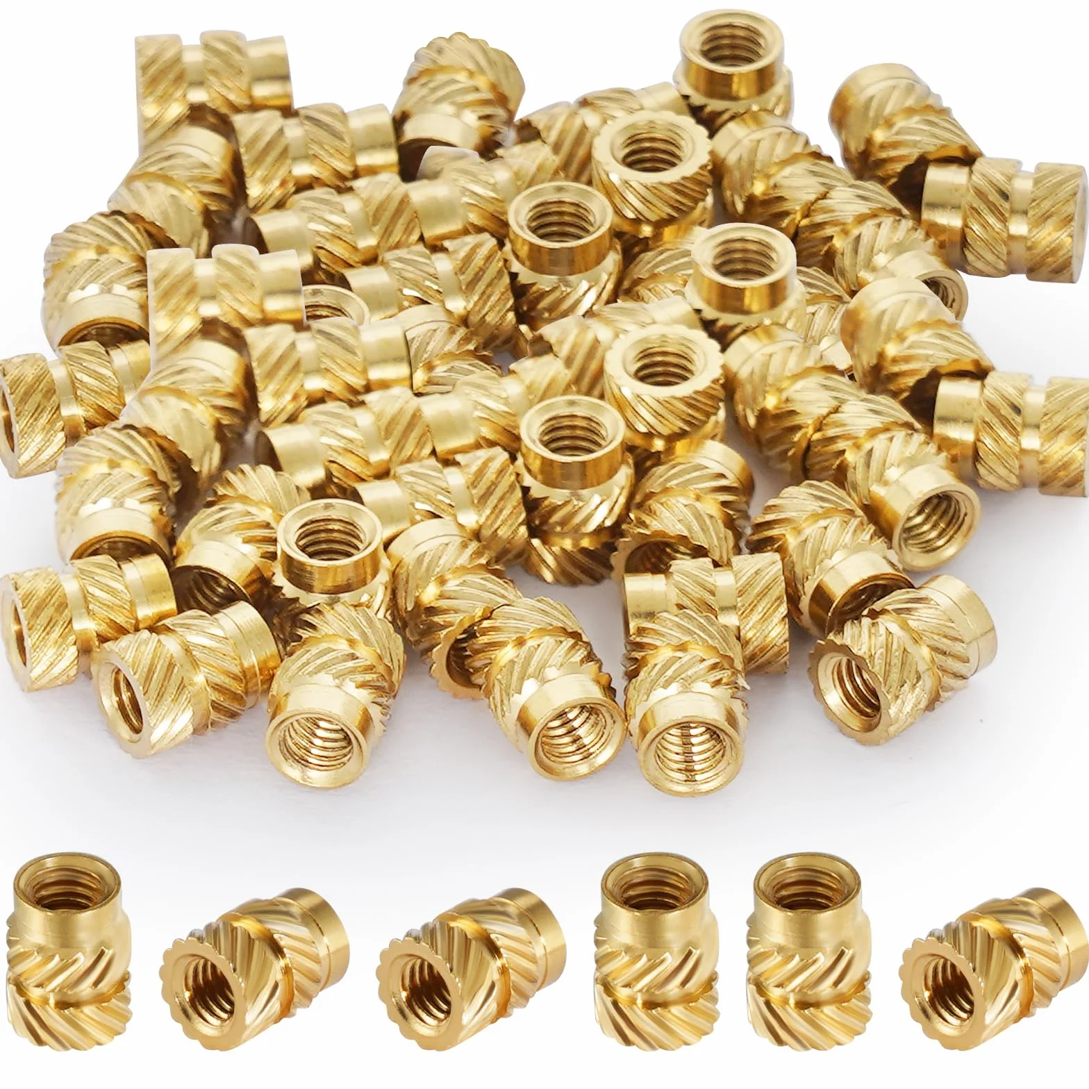 Inserto roscado M3, tuercas de apriete, latón, 120 unidades, M3 x 5 x 4 mm, para plásticos por calor o ultrasonido
