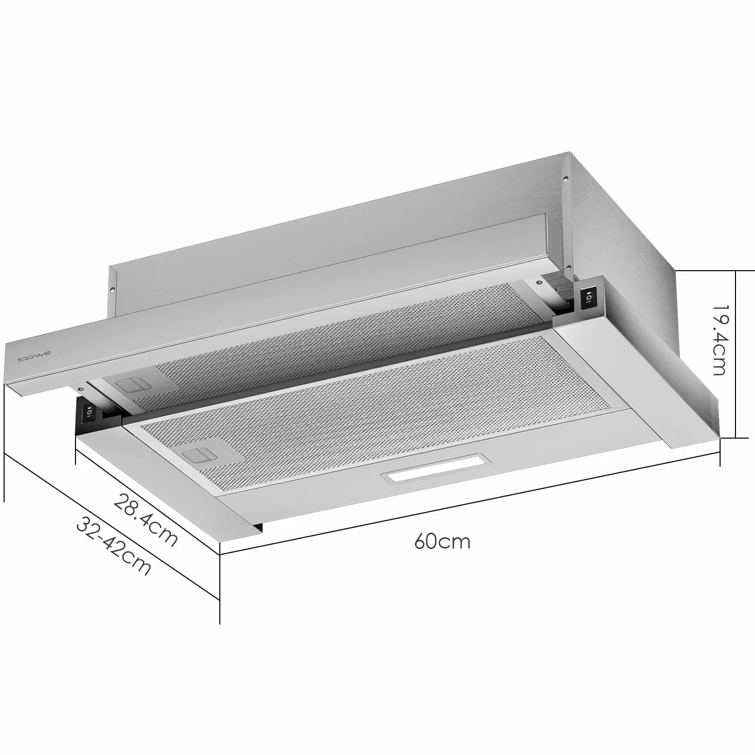 Campana extractora telescópica 60 cm 350 m³/h integrada 600 mm LED 2 velocidades