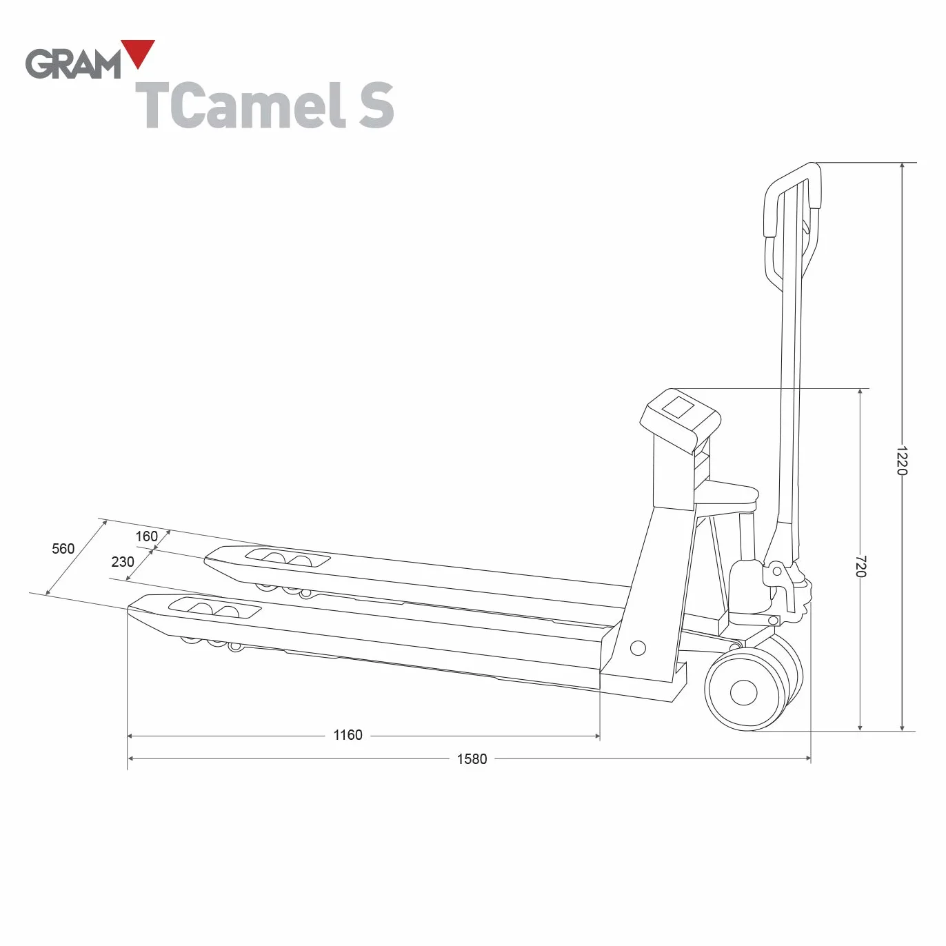 TCamel S Transpaleta Pesadora con Báscula para pesar Palets/Alta resolución/Pantalla LED/Batería recargable (2000 kg / 1 kg)