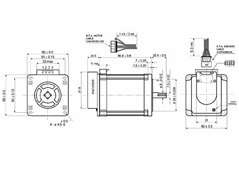 Motor paso a paso con codificador/EM-6H2M-04D0/brida 60 mm/4 A/300 Ncm.