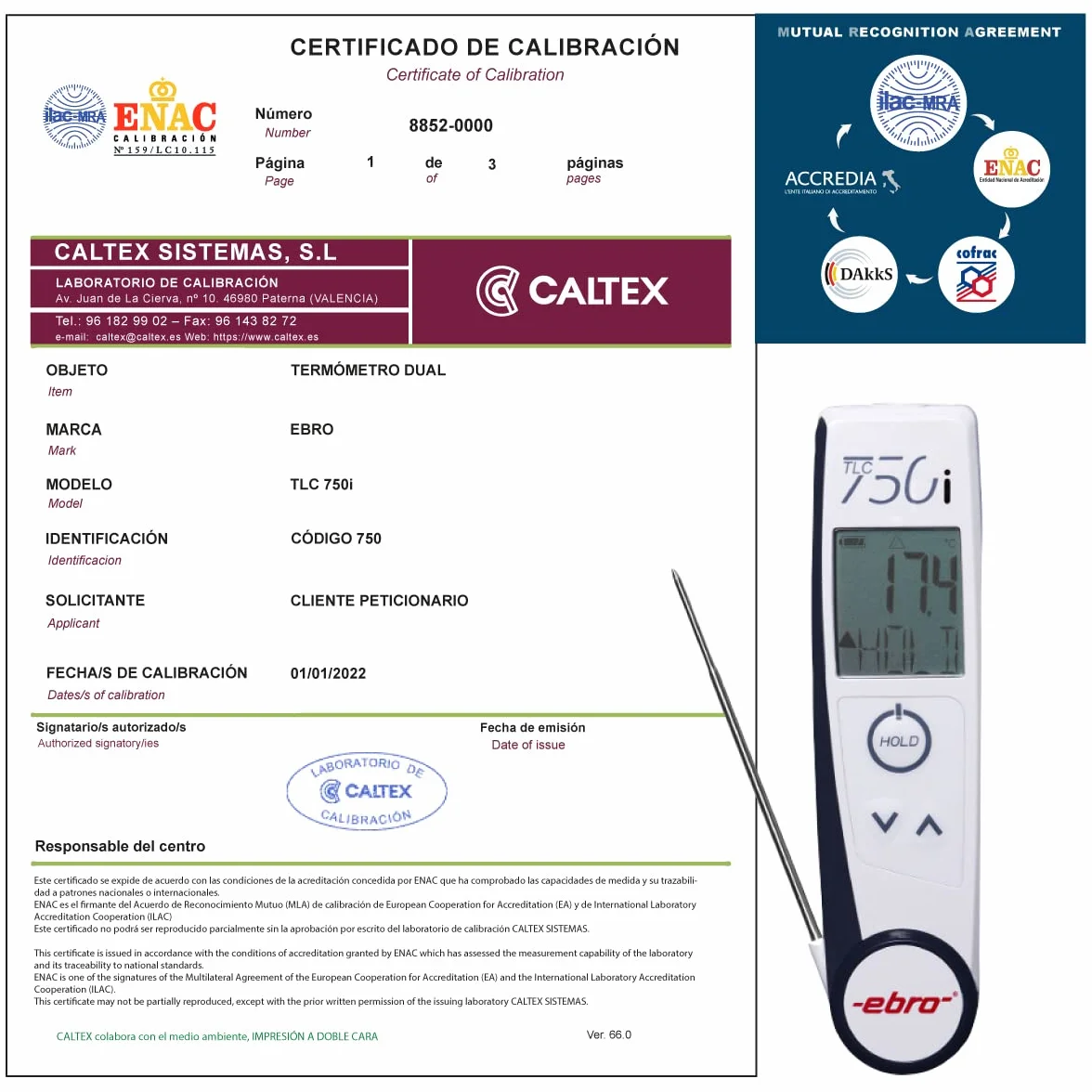 Termómetro EBRO TLC 750i - Termómetro Calibrado ENAC - Incluye Certificado de Calibración Acreditado