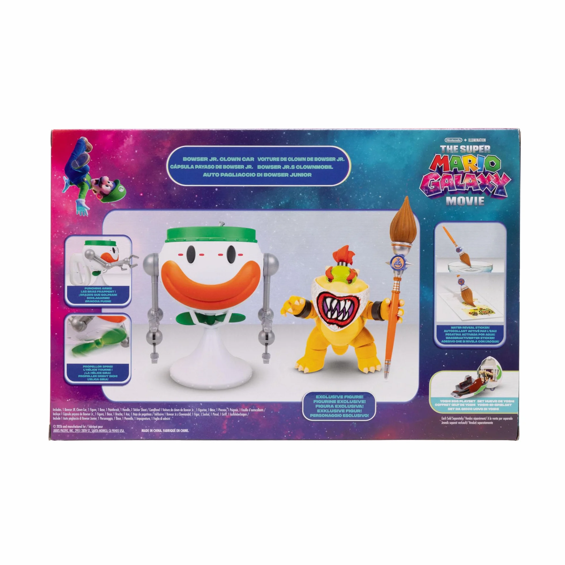 Super Mario Galaxy Figura Bowser Jr. 13 cm con Coche Payaso Pincel Pegatinas Agua