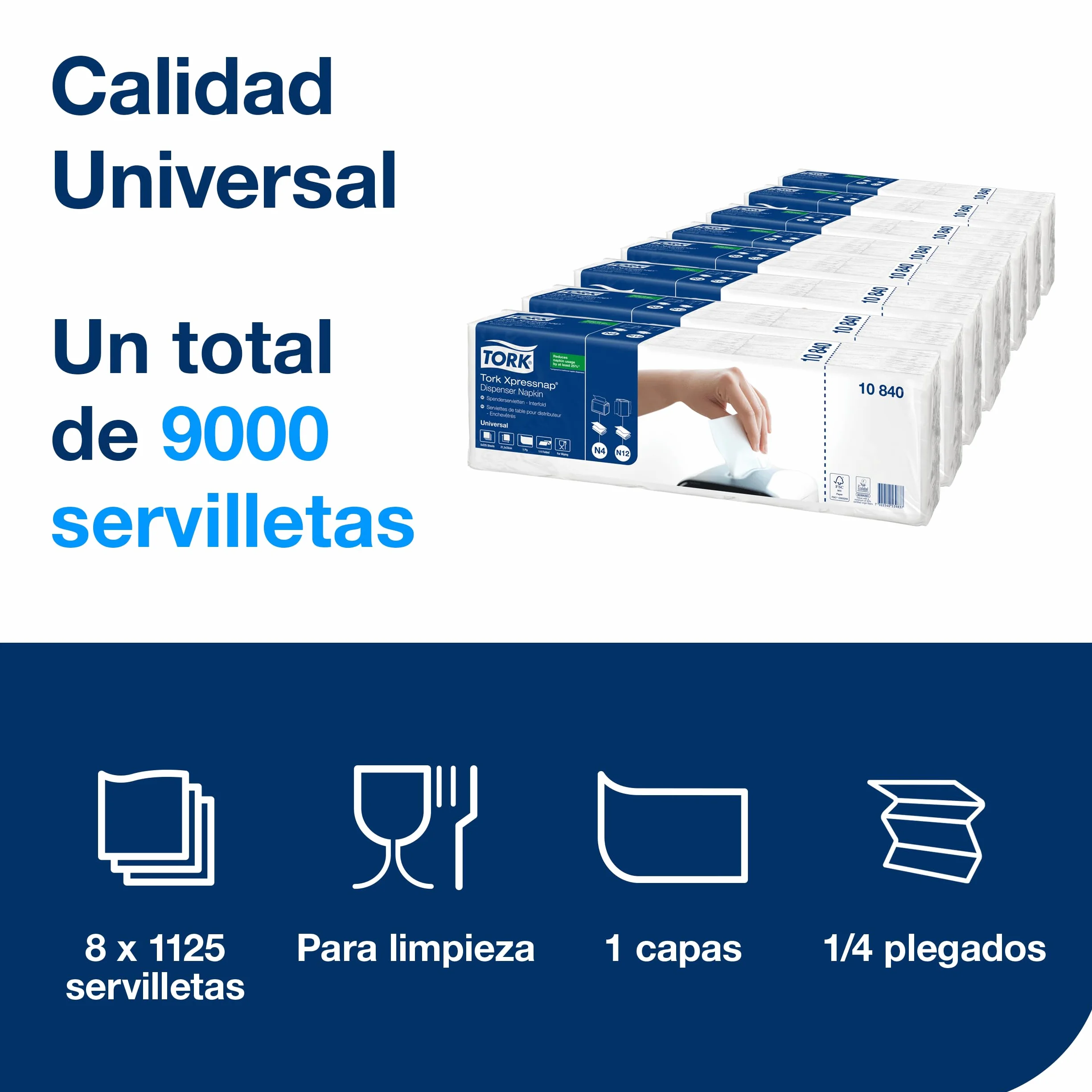 Tork Xpressnap 10840 Servilleta/Recambios para el sistema N4 servilletero/Blanco, 8 x 1125 Servilletas