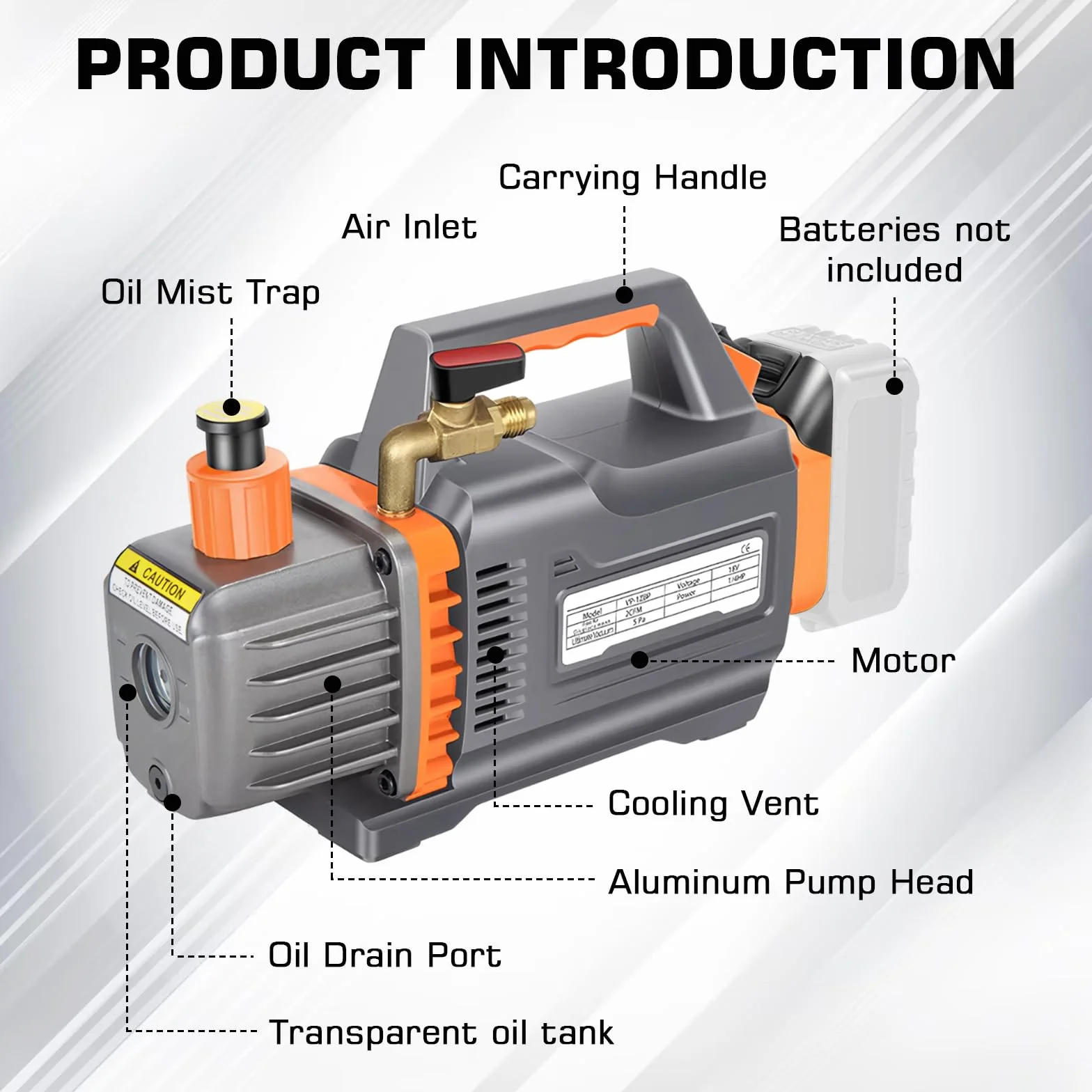 Bomba de vacío compatible con batería Mak-ita de 18 V, bomba de vacío de 1 etapa, 2CFM, 1/4HP, 5 PA, probador de vacío para herramientas de aire refrigerante HVAC AC, desgasificación de resina