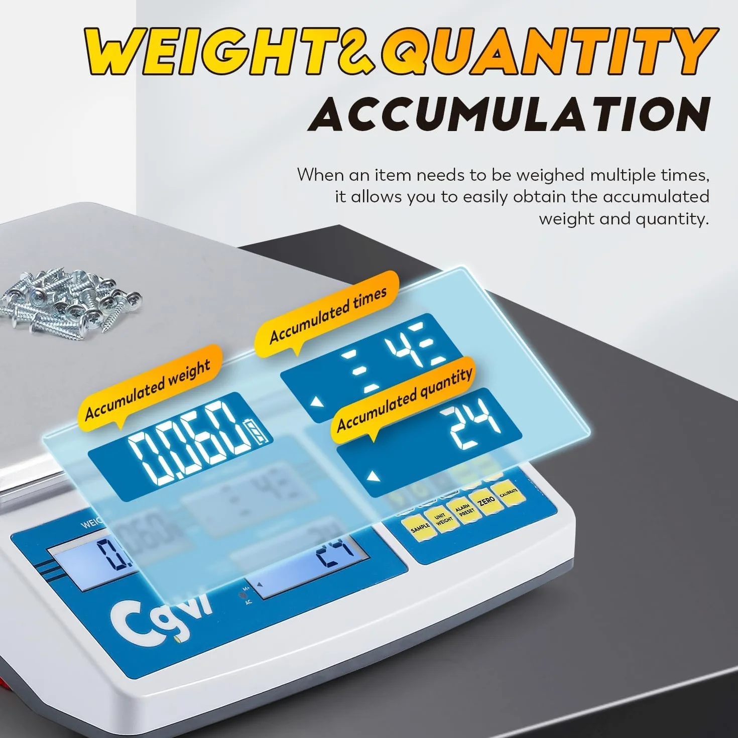CGOLDENWALL Báscula Contadora de Piezas Industrial 40kg 1g - Báscula de Conteo para Inventario con Plato Inox - Cambio Unidades g/kg/lb - Para Piezas Pequeñas, Componentes y Monedas