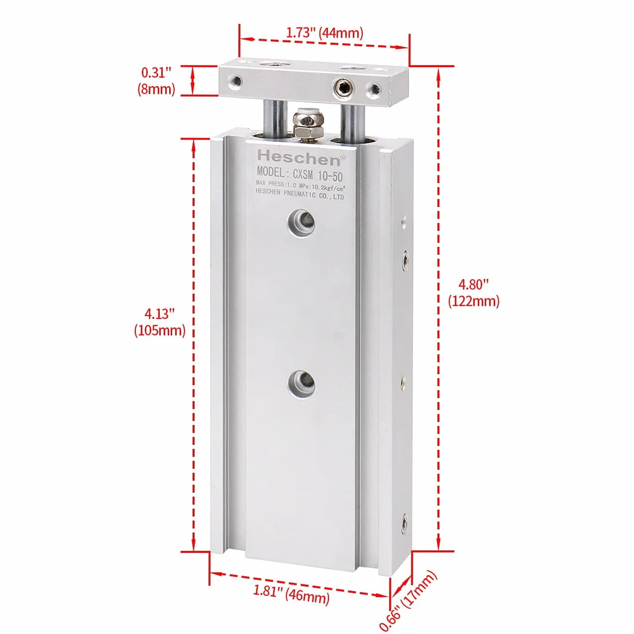 Heschen Cilindro Neumático Doble CXSM 10-50, Aluminio, Doble Acción, 10mm 50mm