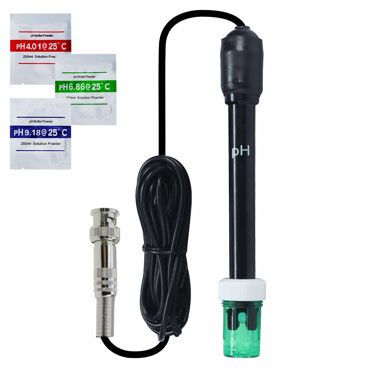 Sonda de electrodo de pH reemplazable con conector BNC, cable 300 cm, polvo de calibración