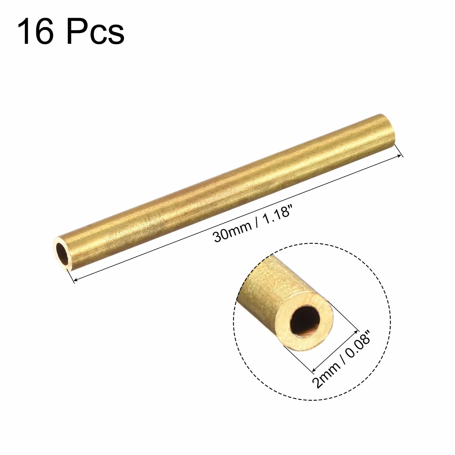 sourcing map Latón Tubo 2mm OD 0,5mm Pared 30mm Longitud Tubería Bricolaje 16 Piezas