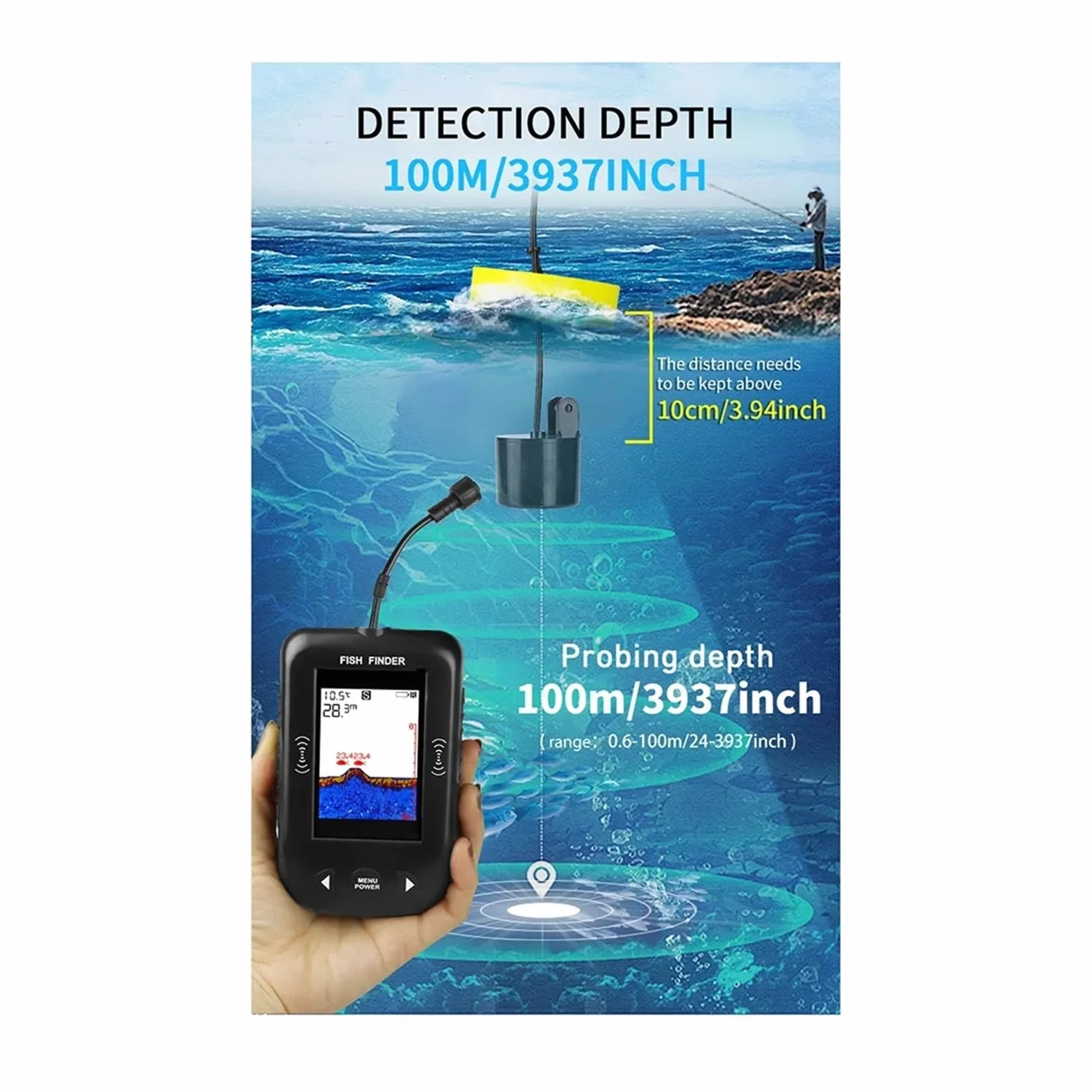 Sonda de Pesca portátil con Sensor de sonda de Cable, sonda de Profundidad y Temperatura del Agua.