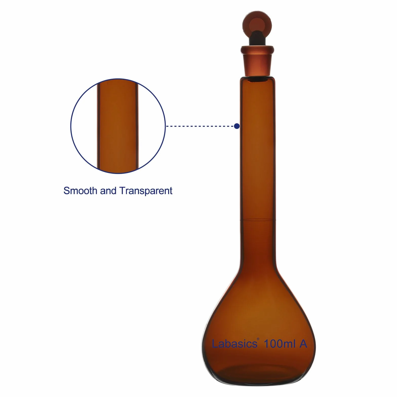 Labasics Matraz Aforado ámbar 100 ml Vidrio Borosilicato Clase A Tapón Vidrio Marrón