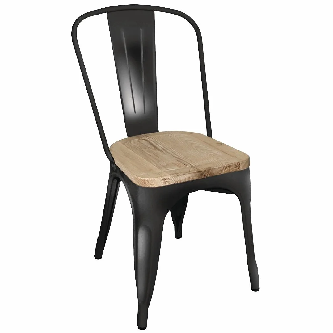 Bolero gg707 acero laterales de comedor sillas con asiento de madera Pad, Negro (Pack de 4)