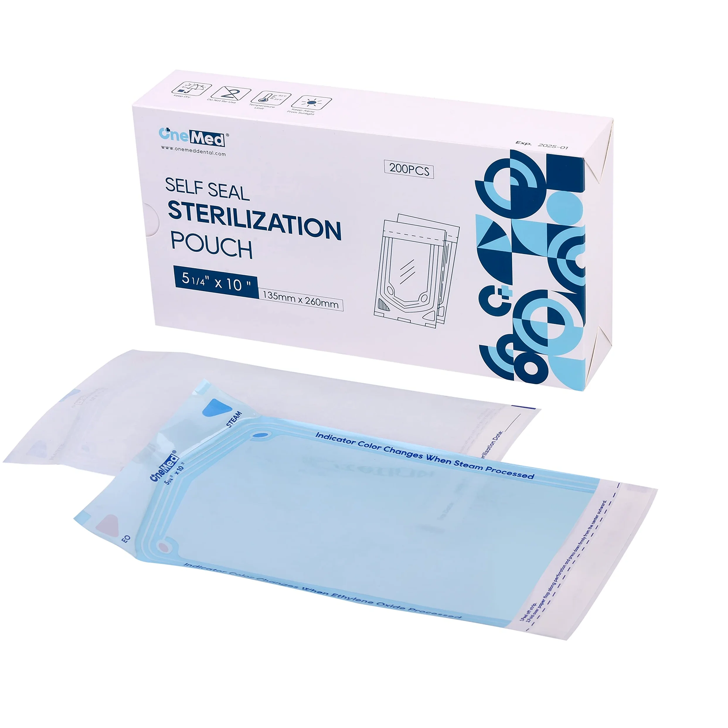 200 bolsas de esterilización autosellantes dentales, 13,3 x 25,4 cm, 200 unidades, 1 caja