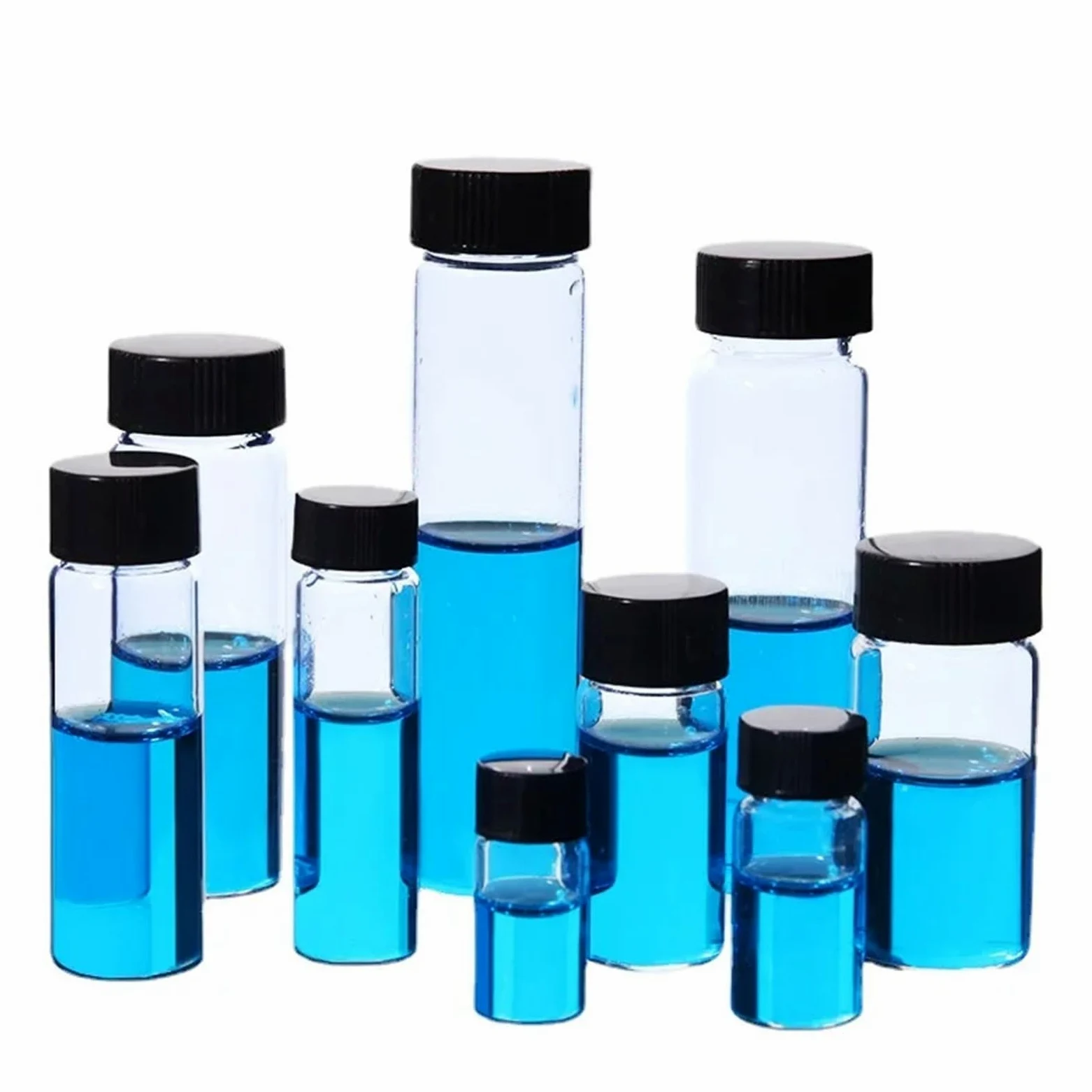 Botellas de reactivo de vidrio de laboratorio y viales de muestra, de 2 ml a 60 ml, múltiples opciones de paquete para almacenamiento de productos químicos y recolección de muestras