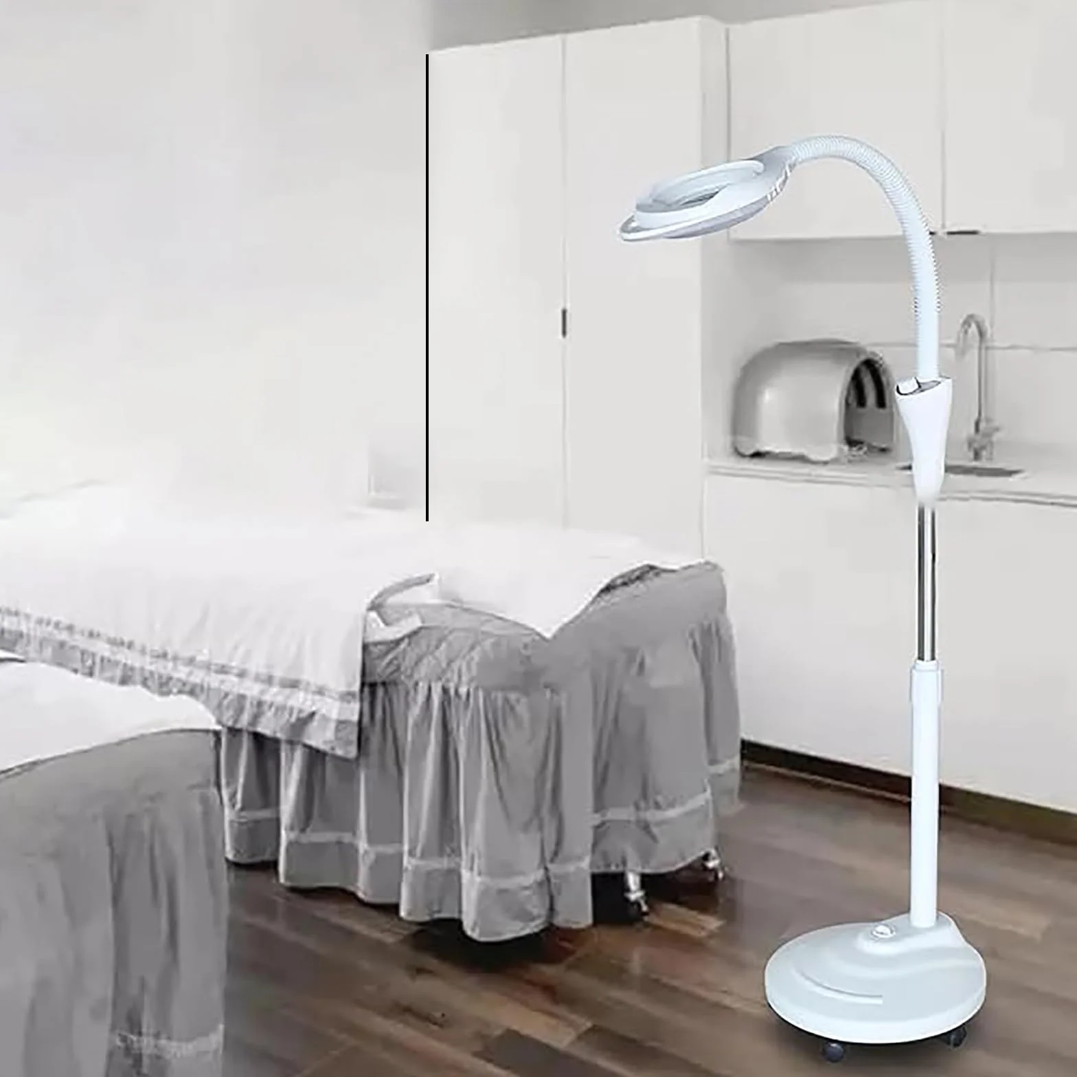 Lámpara de examen quirúrgico móvil, luz de examen con ruedas, con lupa de 8 aumentos, luz de examen de cuello de cisne flexible, adecuada for clínicas ambulatorias, exámenes físicos, salones de bellez