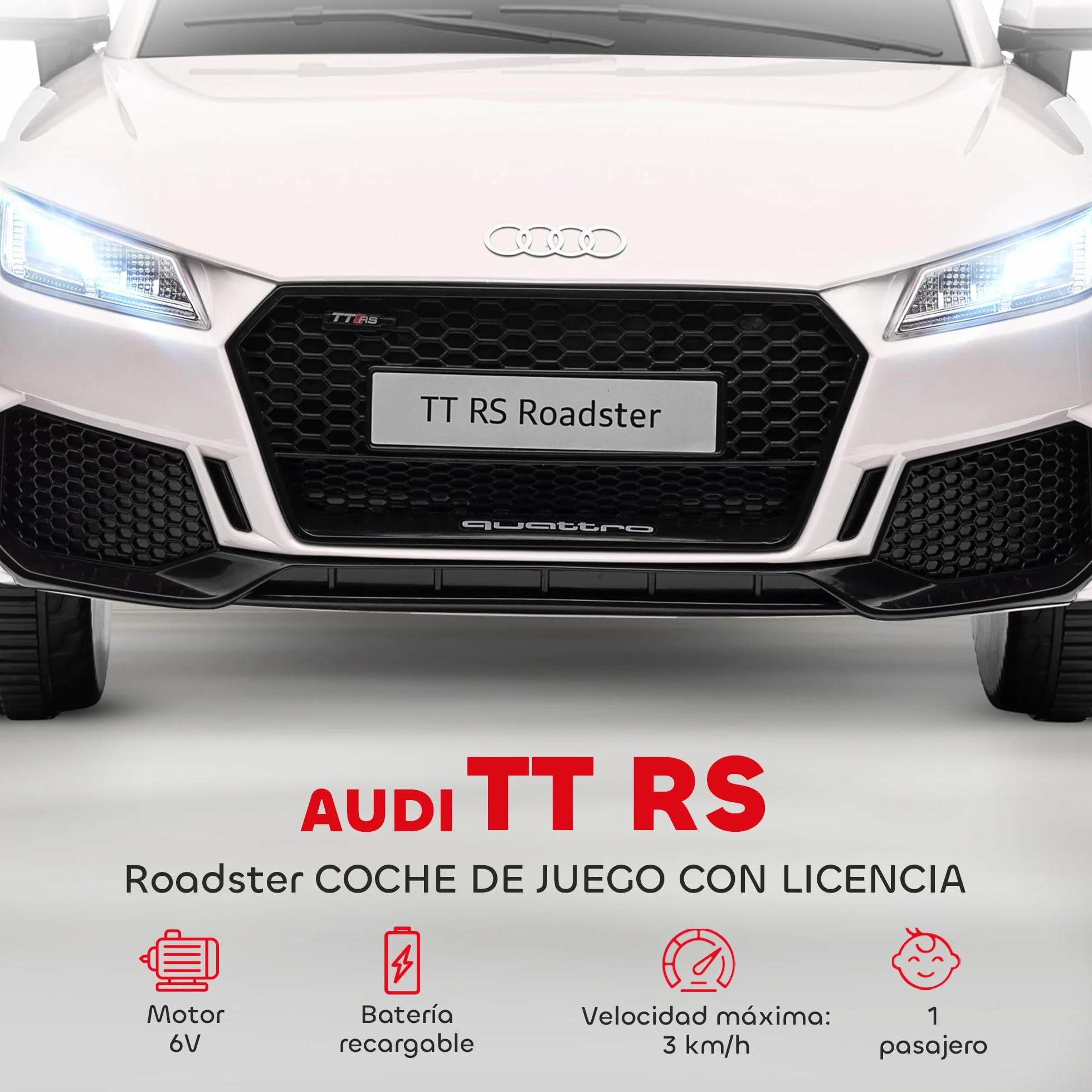 HOMCOM Coche Eléctrico Infantil Audi TT 12V 3 km/h con Mando a Distancia 102x60x44 cm Blanco