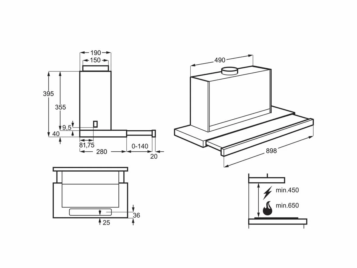 AEG Campana extractora extraíble 90 cm 660 m3/h 3 velocidades intensivo LED Inox Clase A