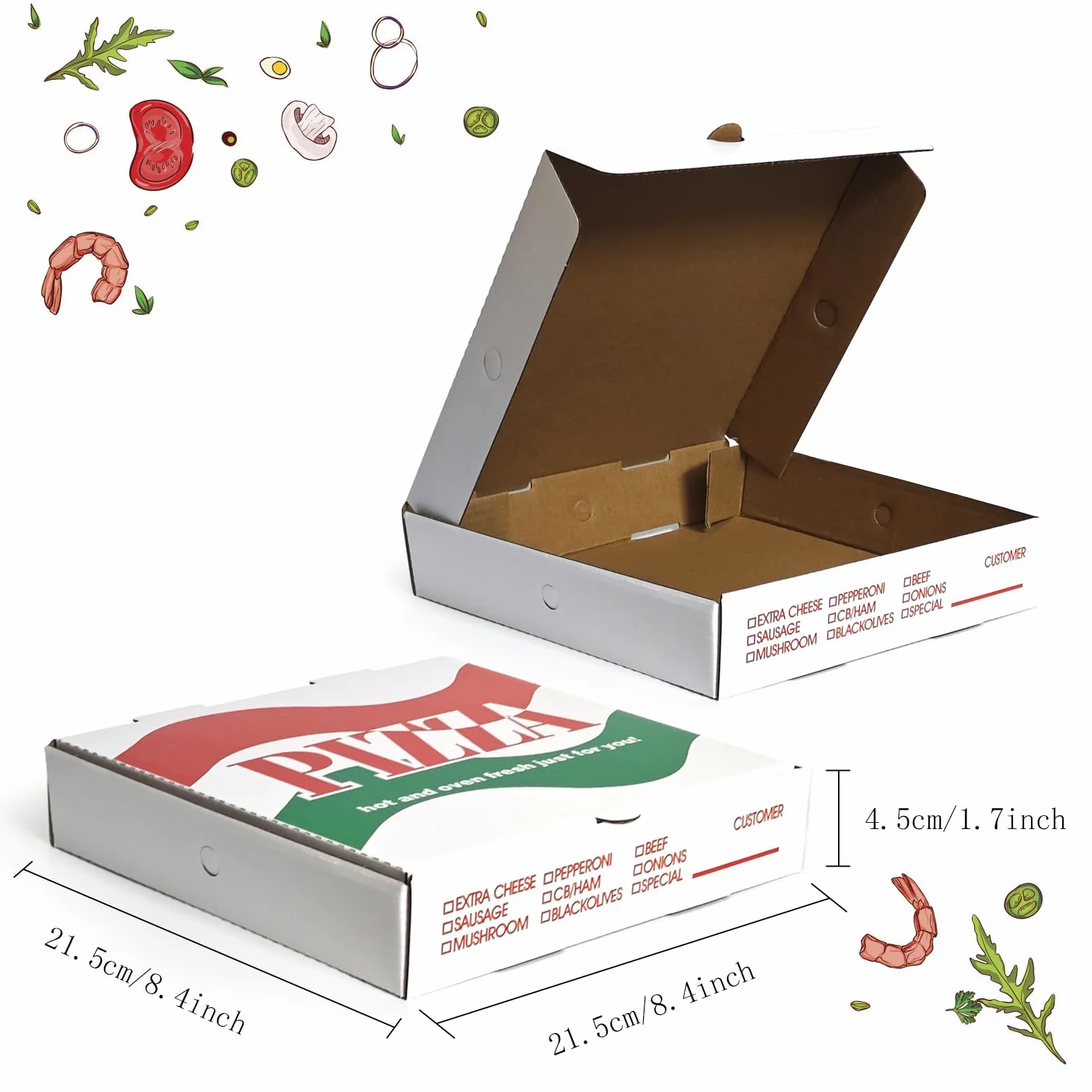15 cajas de pizza corrugadas de papel kraft blanco de 8.4 x 8.4 x 1.7 pulgadas, cajas de almacenamiento ventiladas para llevar, adecuadas para cajas de pizza personales