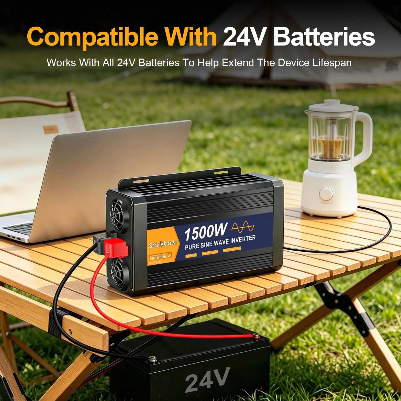 1500W/3000W inversor 24V 220V Onda Pura, Transformador 220v a 24v, convertidor para Coche, con Pantalla LCD, Mando, Enchufe CA y USB-C. Ideal para autocaravanas, Coches, Solar, Camping y apagones