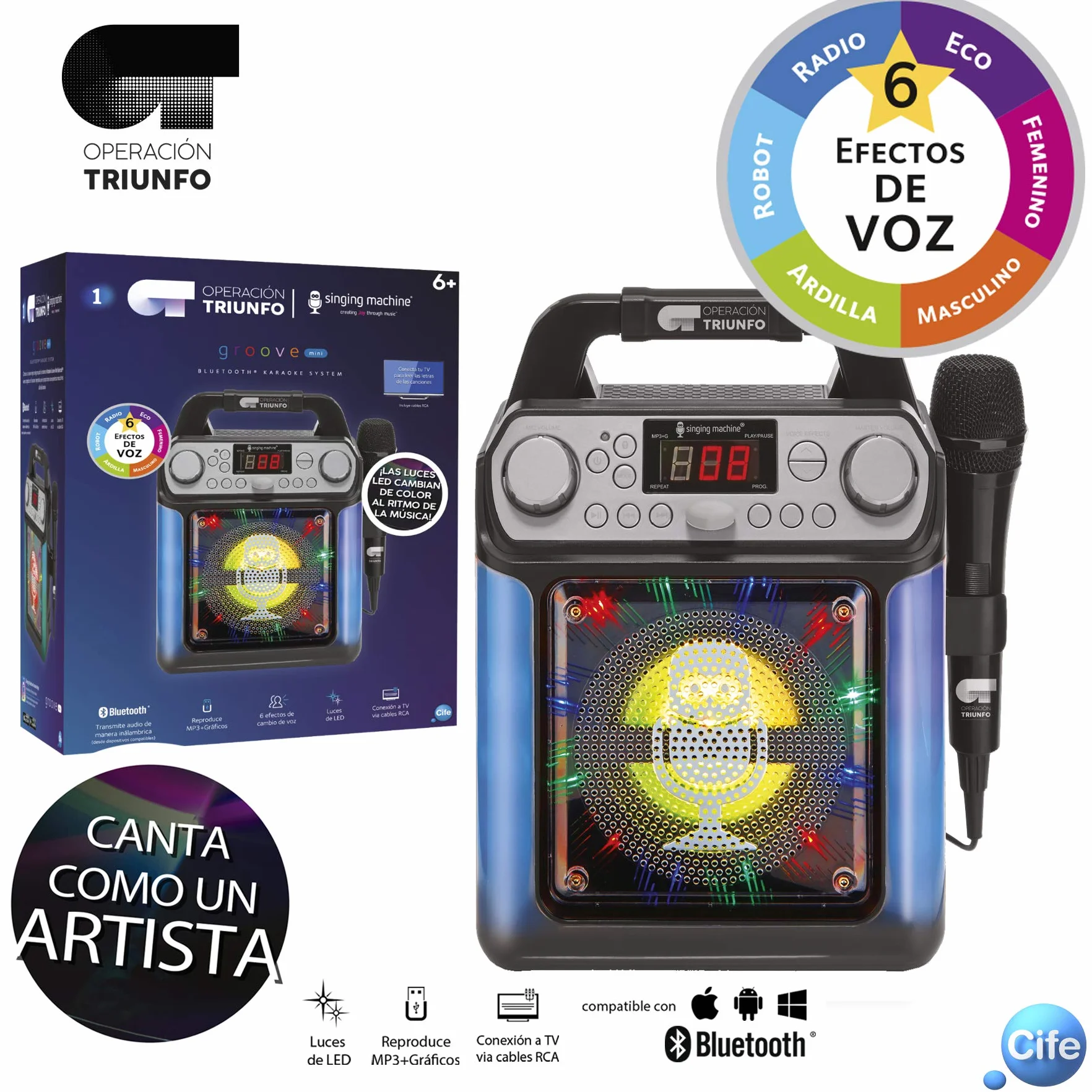 Operacion Triunfo Karaoke Negro con Luces LED