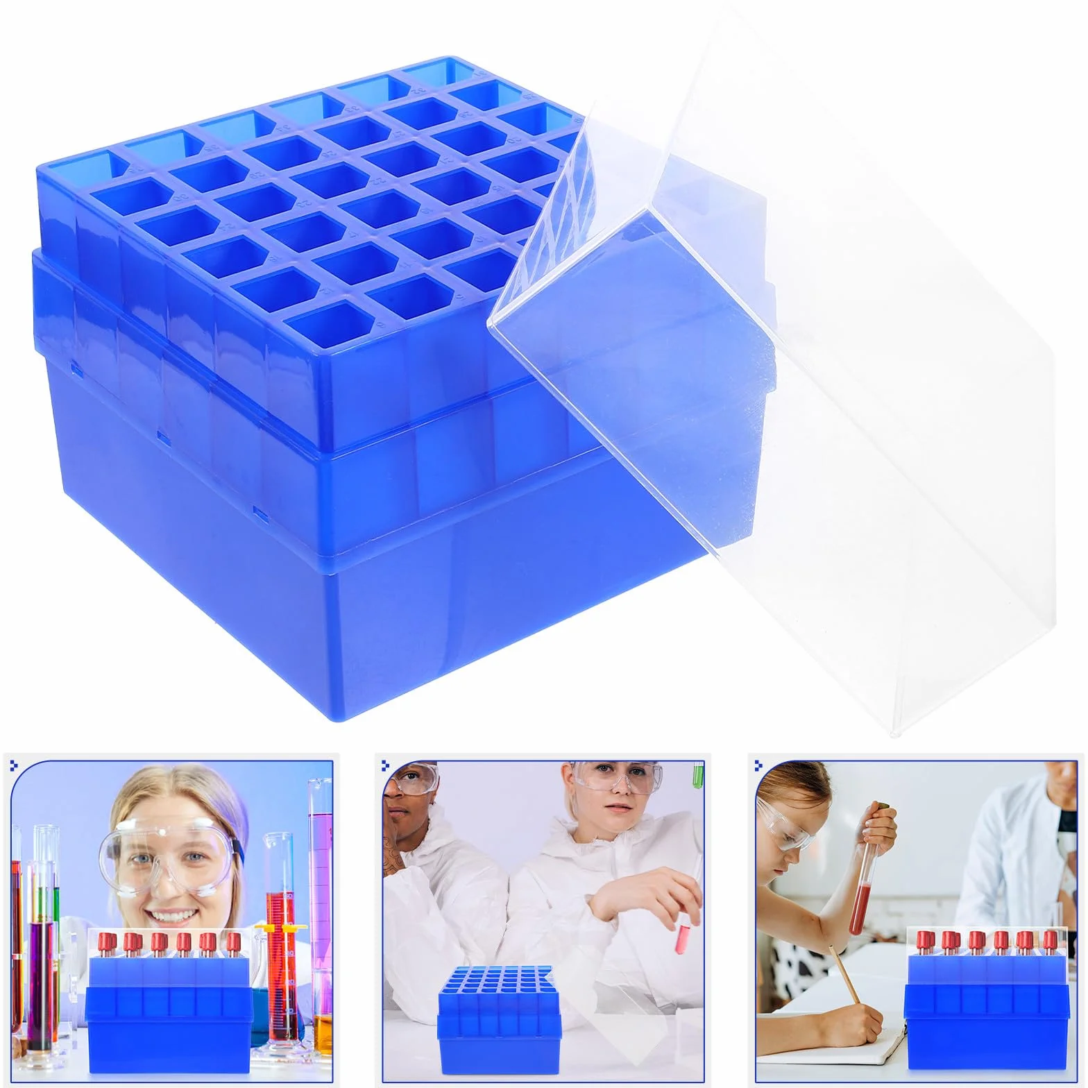 Plástico Caja para Tubos de Ensayo 36 Compartimentos Almacenamiento Transporte Laboratorios Muestreo