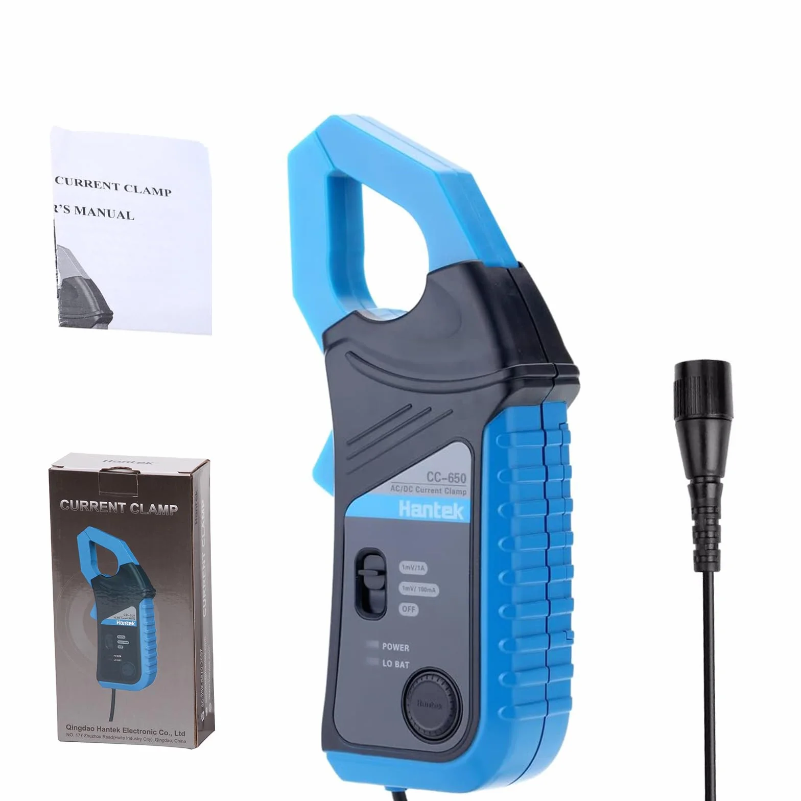 Hantek CC650 Pinza de corriente CA/CC ancho de banda de 400Hz, 1mV/10mA, Osciloscopios automáticos 650A y DMM, Conector BNC