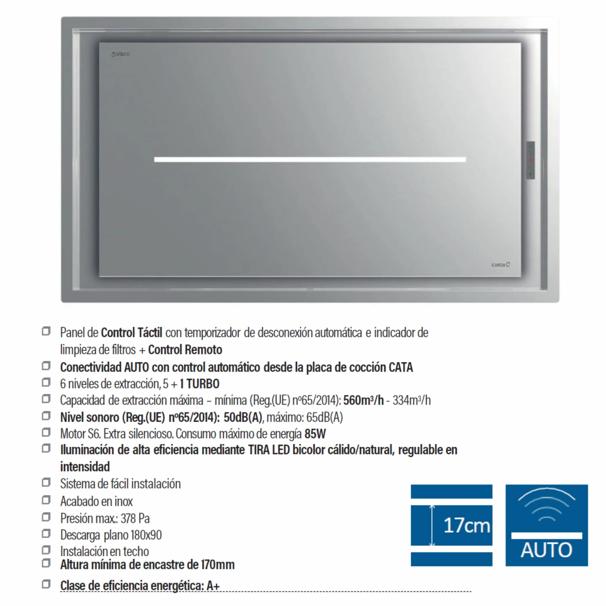 Cata Campana Extractora Isla Bennu Slim 1200 X/A 6 Niveles Extracción Panel Táctil Motor Silencioso Conectividad AUTO Cata Inox