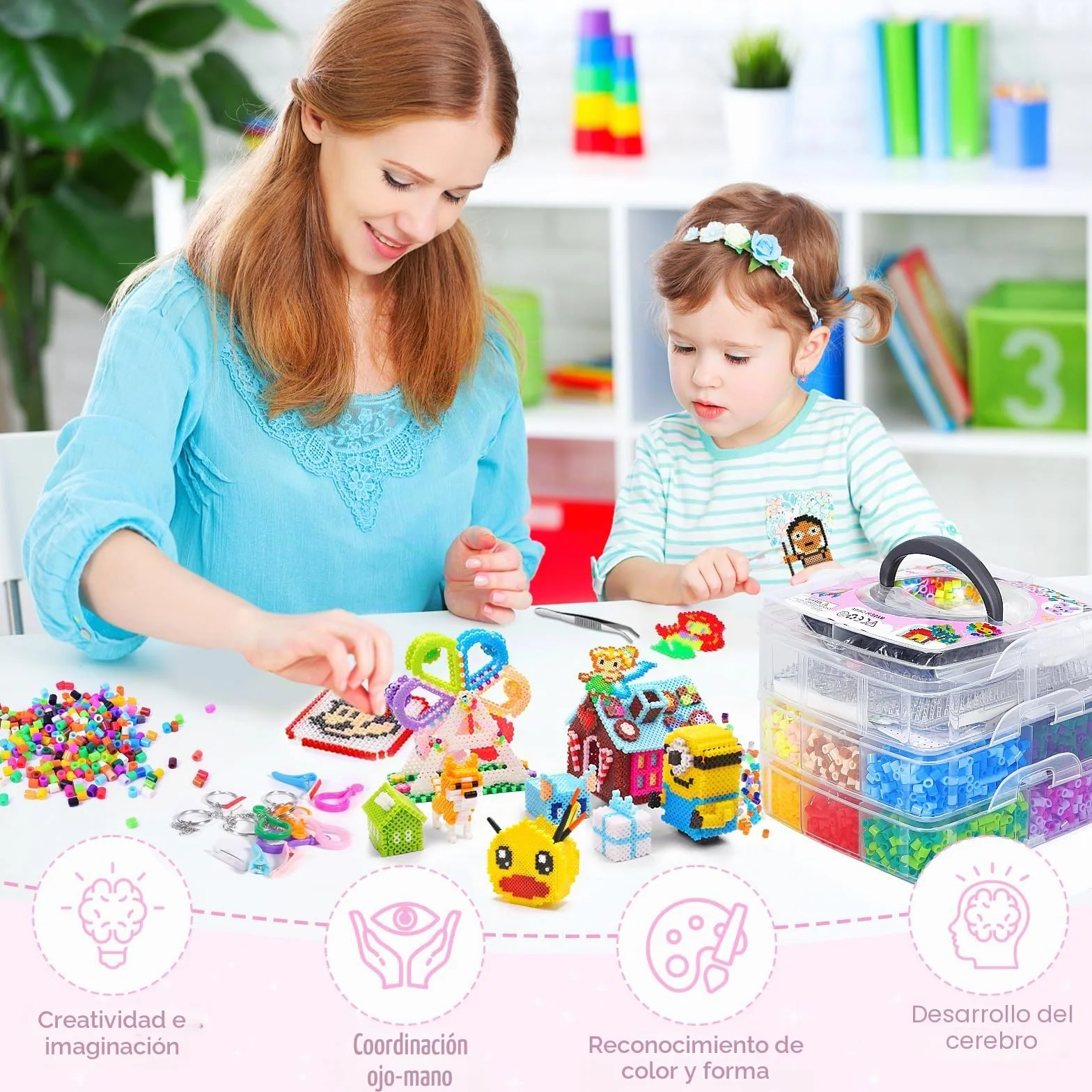 Cuentas Para Planchar 11000 PCS Juego con Papel de Planchado, Plantilla y Caja de Almacenamiento para Manualidades 3D Niños